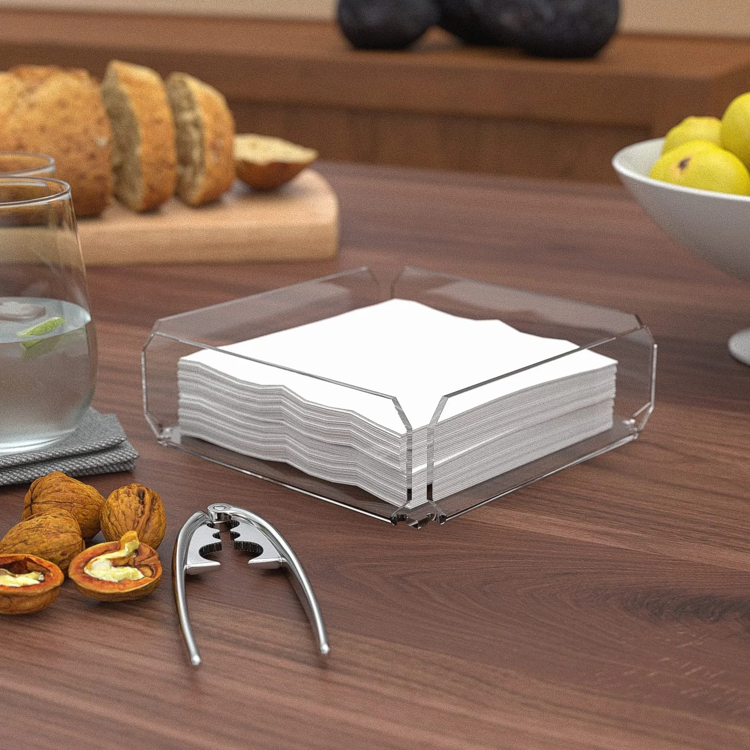 Portatovaglioli in vetro acrilico trasparente 20,5x20,5x5,8 cm Design Moderno Made in Italy