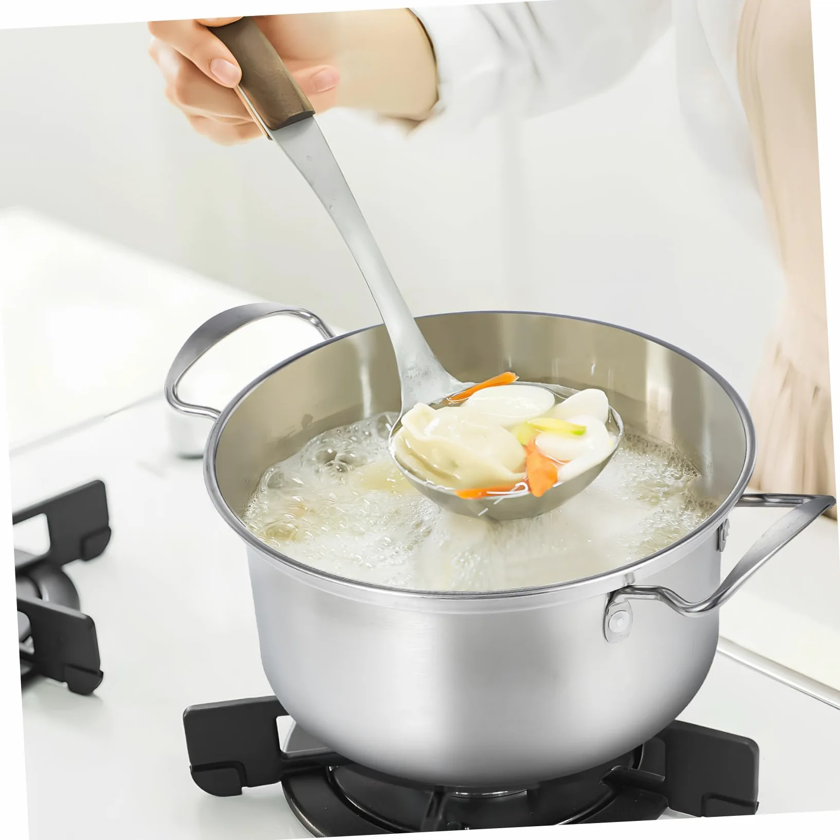 Gatuida Set 10 Pezzi Pentole in Acciaio Inox con Doppio Manico e Coperchio in Vetro, Pentole per Zuppa, Stufato e Porridge, Compatibili Piani Cottura a Induzione, per Cucina Domestica