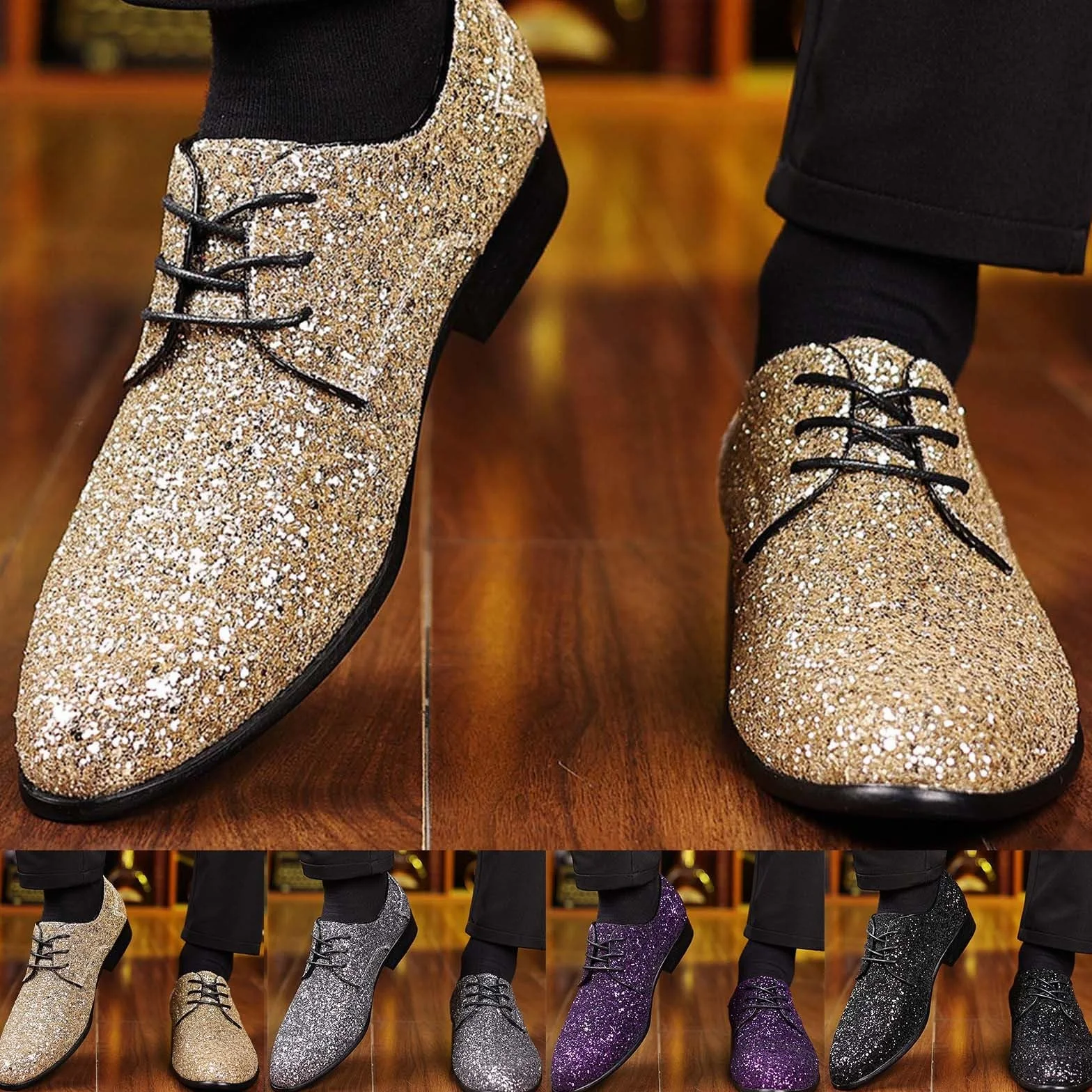 Scarpe da ginnastica glitterate uomo argento paillettes punta chiusa carnevale lavoro feste