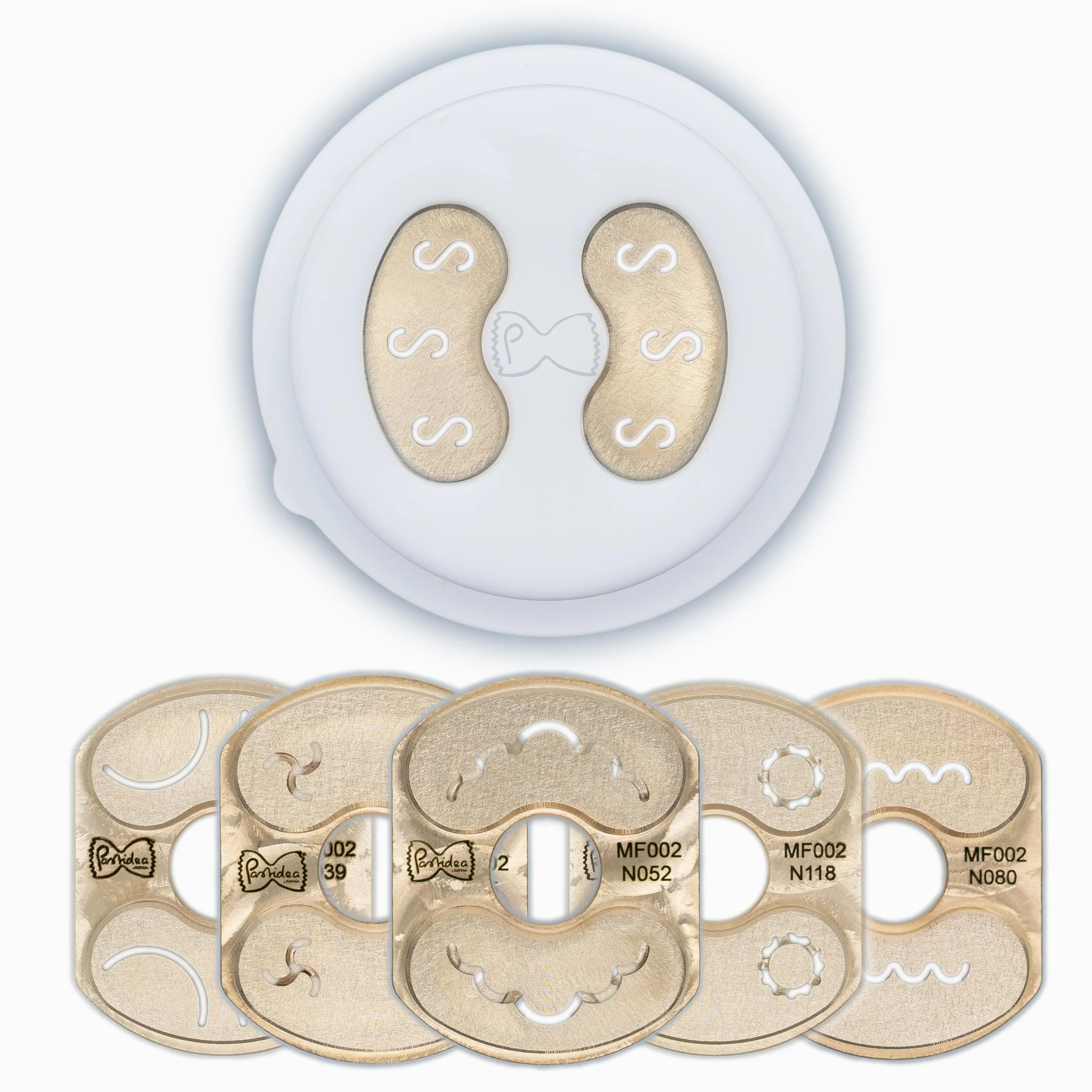 Pastidea – Kit trafila con 6 formati: Fusilli A3 8.5mm, Casarecce, Gnocco Napoletano, Maccherone Rigato, Orecchiette 15mm, Riccioli – compatibile con Philips Pasta Maker Avance e Serie 7000