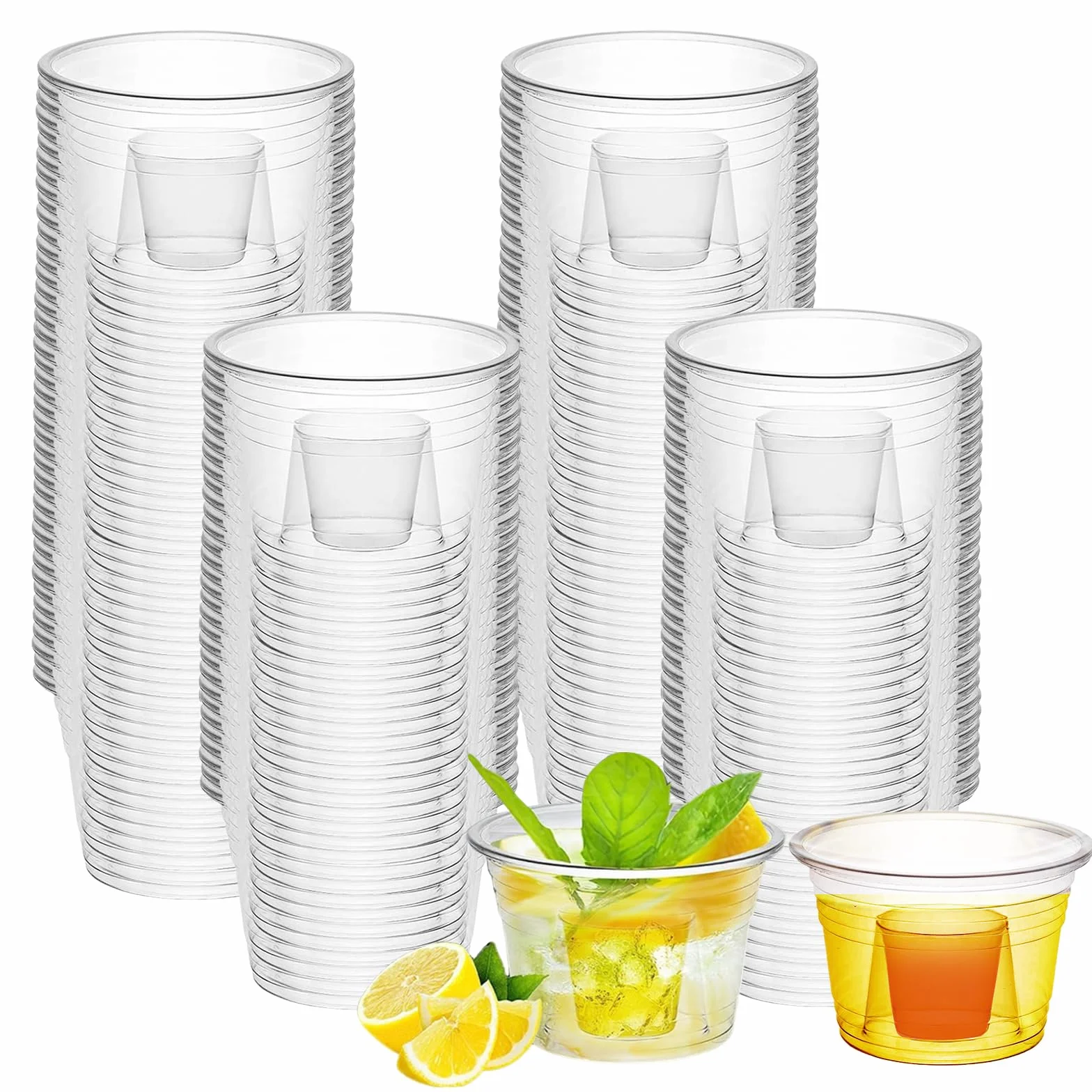 Bicchieri in Plastica Trasparente 100 Pz 175+25ml da Shot Cocktail Riutilizzabili