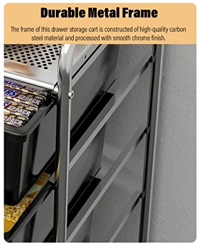 Carrello Multiuso Nero con Ruote, Dotato di 15 cassetti e Piano d'appoggio. Versatile, Ideale per riporre Oggetti Artigianali, organizzare L'Ufficio, allestire Uno scaffale per Par