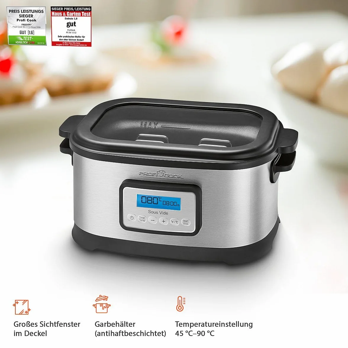 ProfiCook PC-SV 1112 Sous Vide 8,5L con timer 72 ore, slow cooker, yogurtiera, funzione keep warm