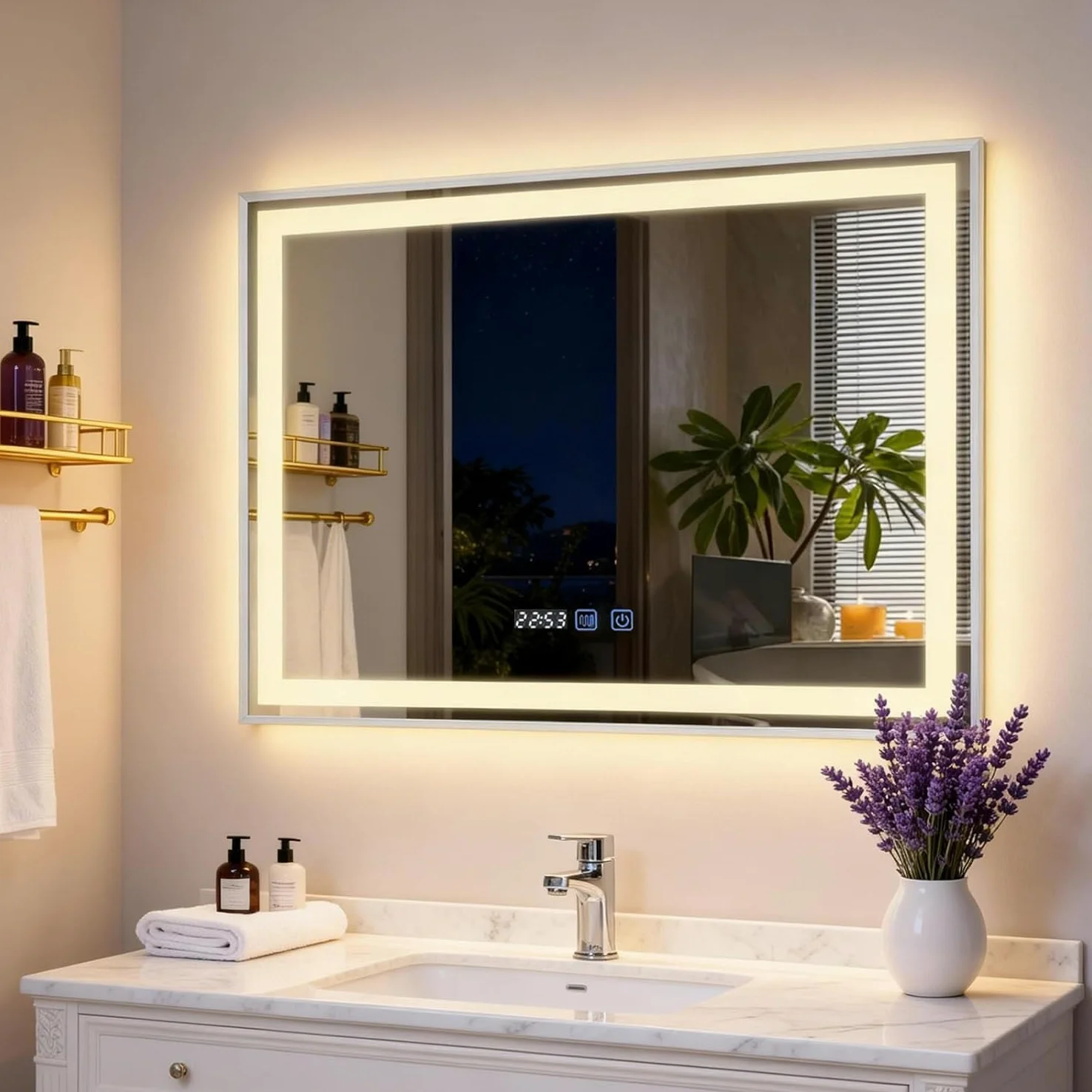 YU YUSING Specchio Bagno con Luce 80x60cm, 3 Colori, Orizzontale Argento