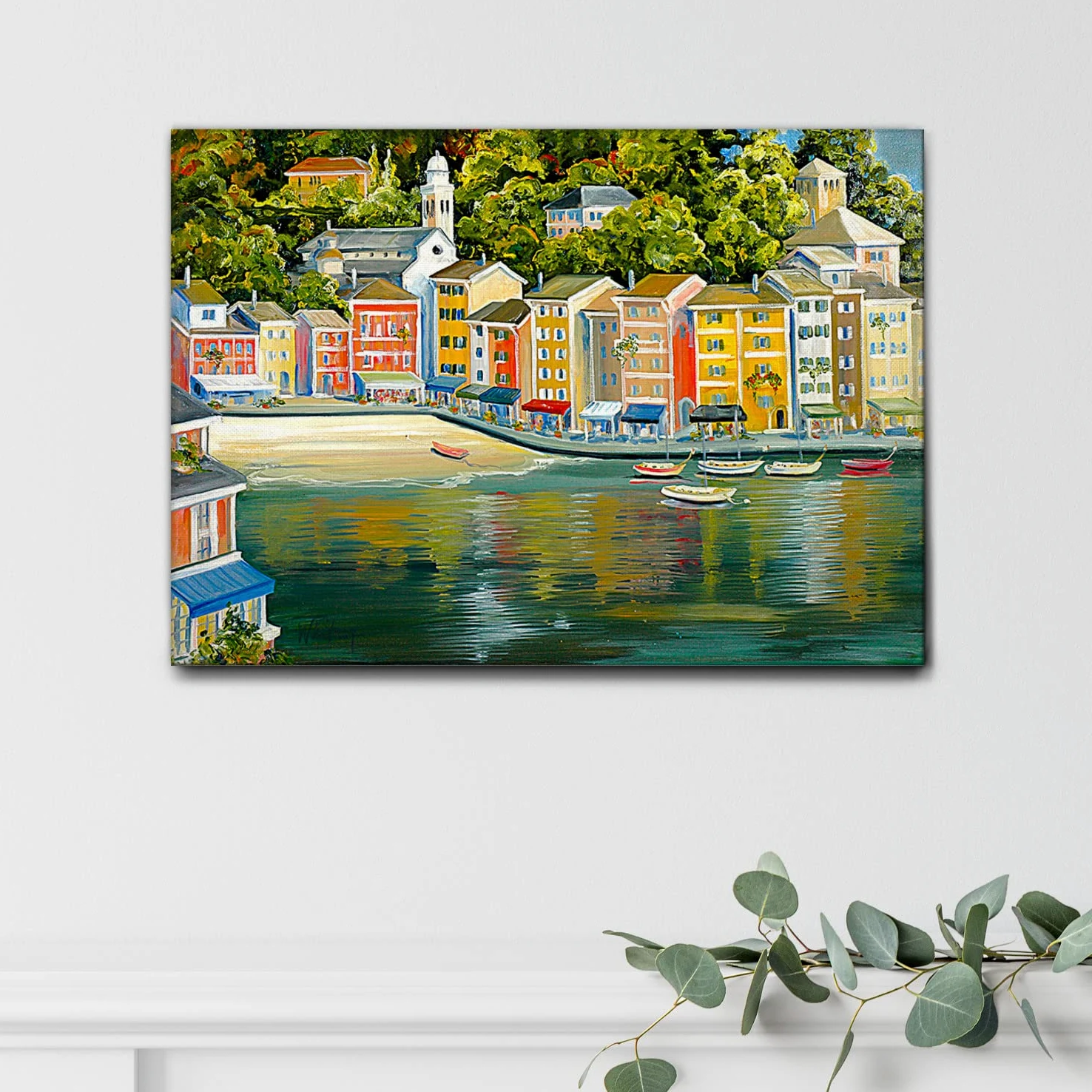 Giallobus - Quadro - Tisha Whitney - Portofino - Tela Canvas Telaio Standard - 140x100 - Pronto da Appendere - Quadri Moderni per la casa