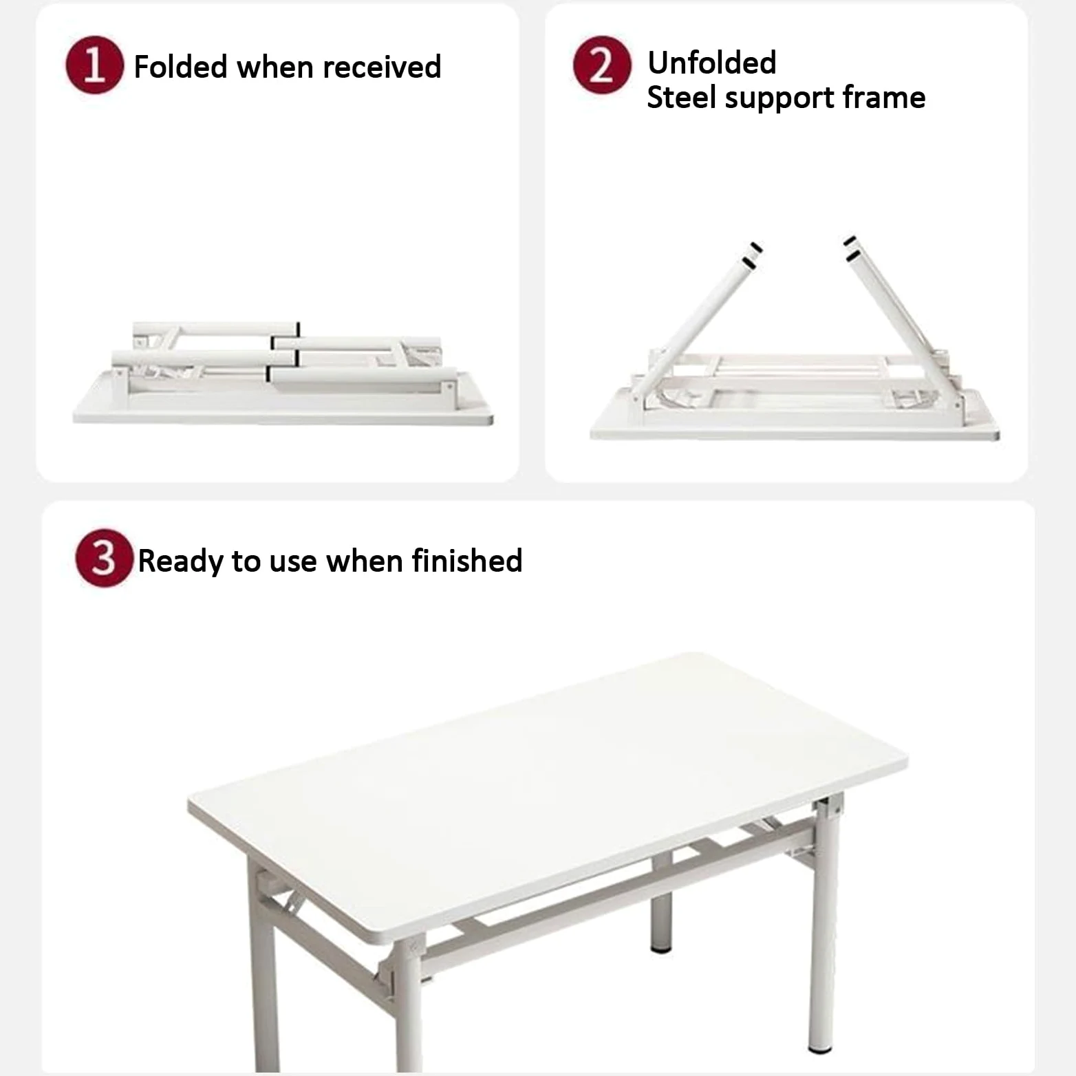 Tavoli Pieghevoli Per Sale Conferenze, Scrivania Mobile, Tavoli da Lavoro con Struttura in Metallo, Study Table con Doppio Ripiano per Piccoli Spazi, Senza Montaggio Richiesto(Beige,120x40x75cm/47x16x