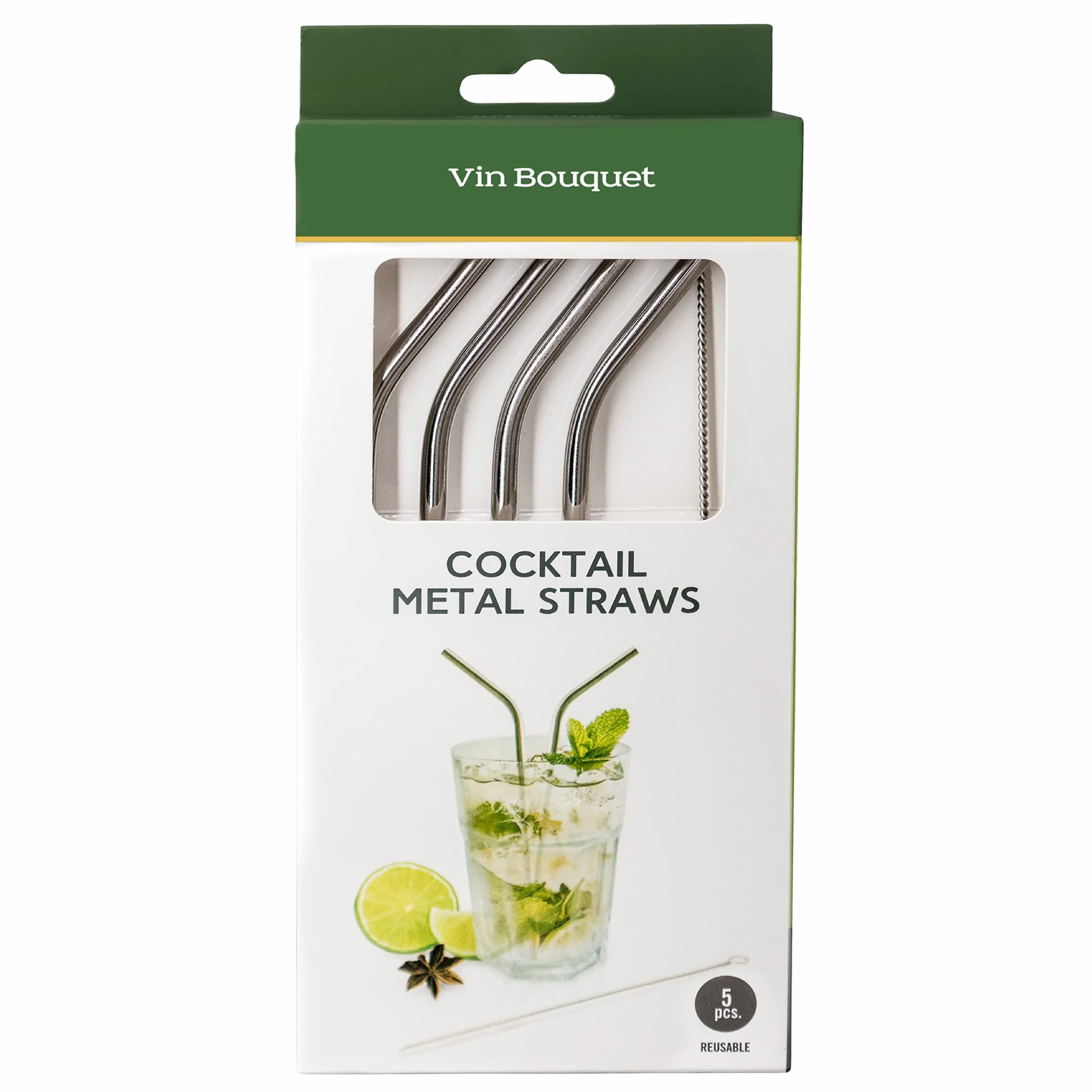 Vin Bouquet FIK 147 cannucce Acciaio Inox riutilizzabili Set 4 con Spazzola Cocktail