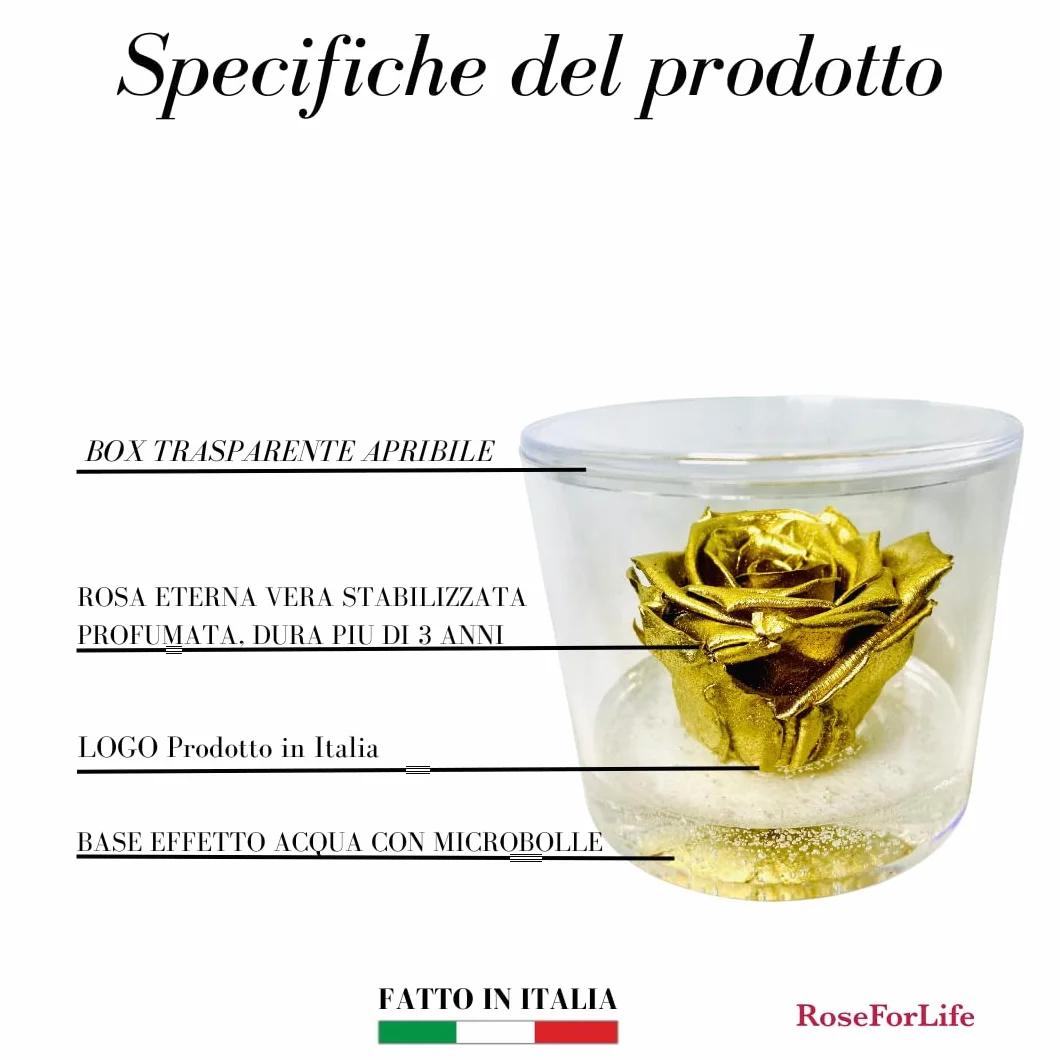 Box Tondo Rosa Oro stabilizzata Profumata plexiglass 9cm Idea Regalo Nozze Matrimonio Anniversario 50 Anni Fatto in Italia