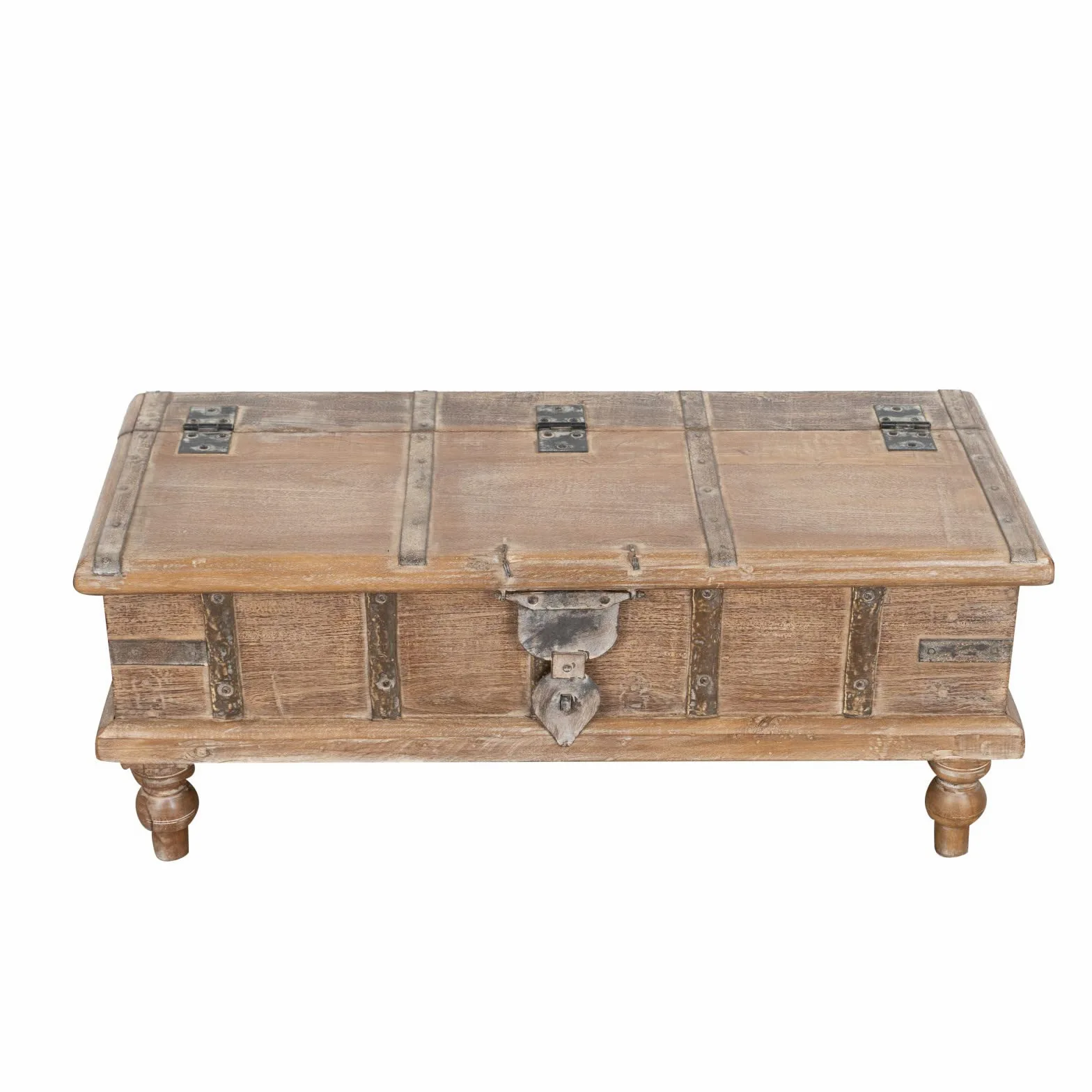 Biscottini Baule legno con panca contenitore 124x46x58 cm - Baule da interno in legno riciclato - Panca legno portagiochi vintage