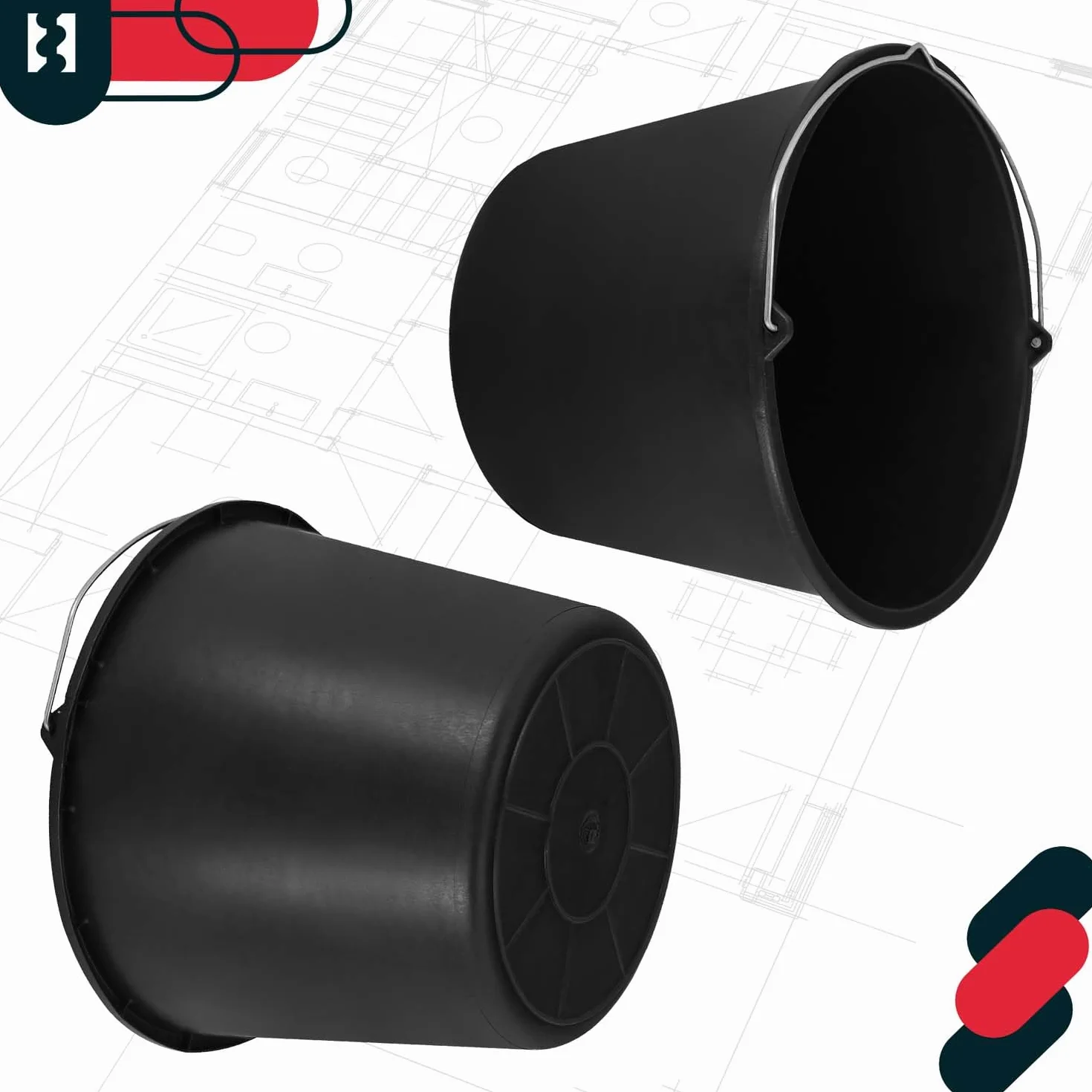 KOTARBAU Set di 10 secchi da costruzione, 16 l, in plastica, colore: nero