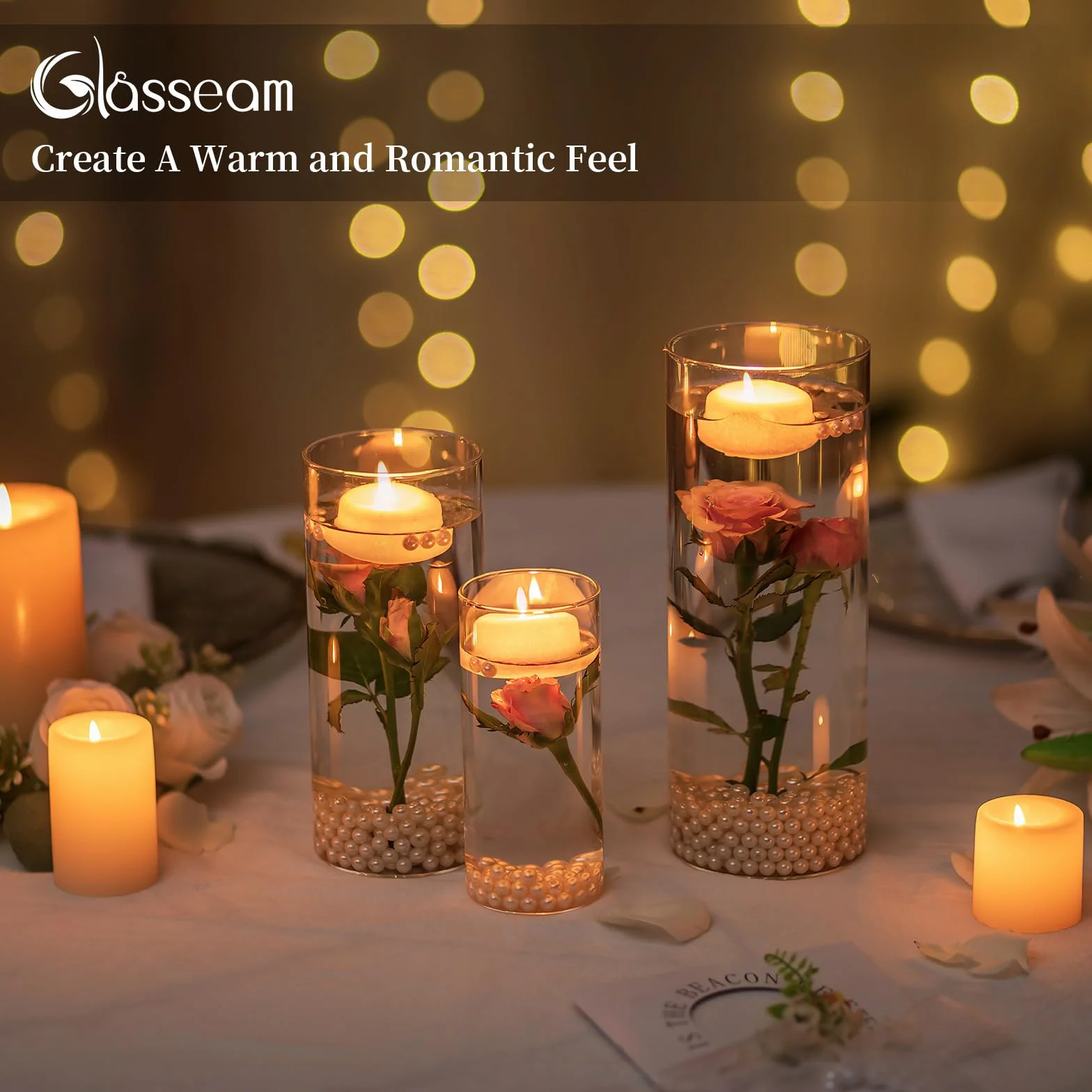 Portacandele Hurricane Cilindro Di Vetro: Vaso Di Fiori Trasparente Per Candelabro Candele Galleggianti Per Candele Galleggianti Per Decorazioni Per La Tavola Da Pranzo Centrotavola (M+L+XL x 4)