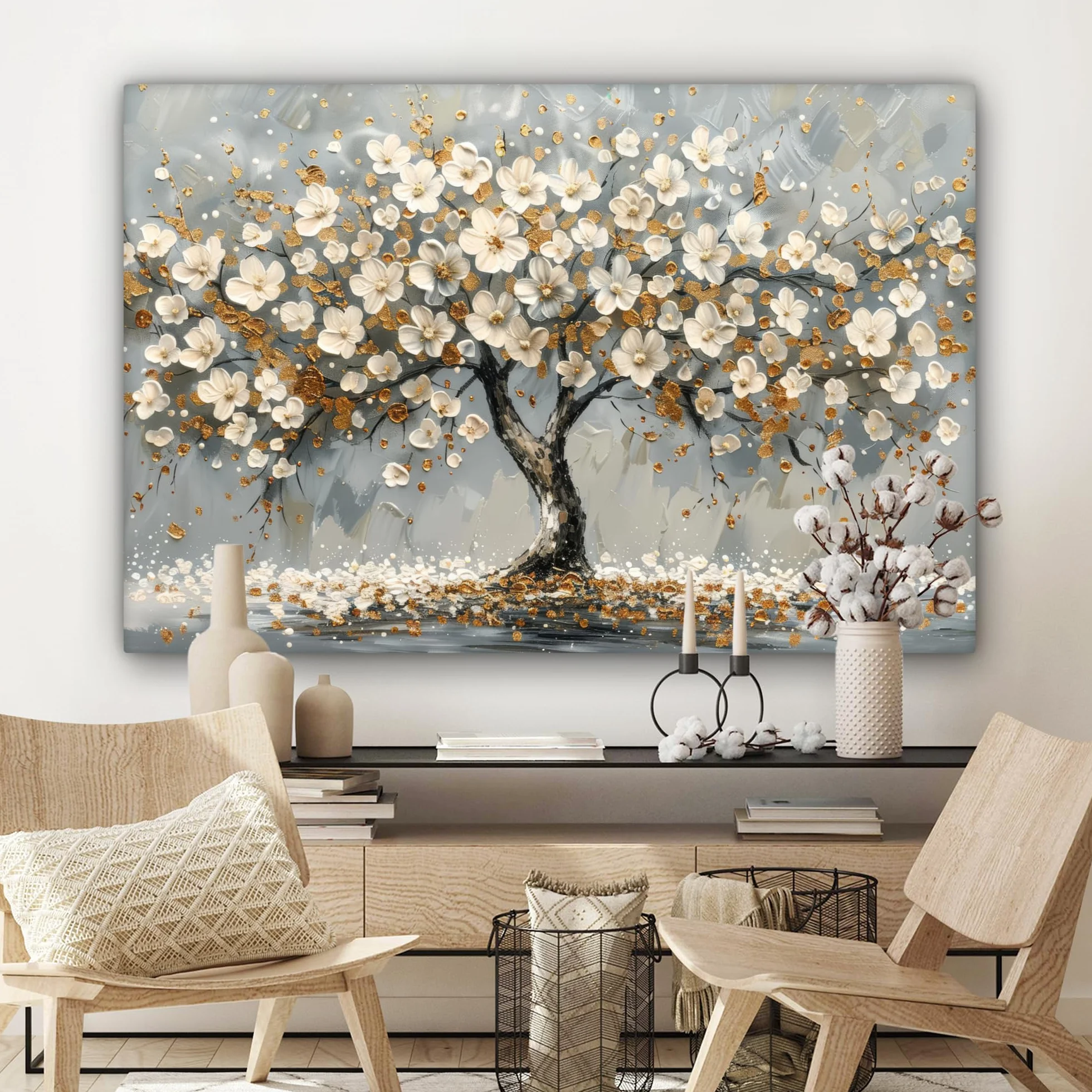 MuchoWow Quadro Moderno 120x80 cm Tela Stampa Fiori Astratto Bianco Decorazione Parete