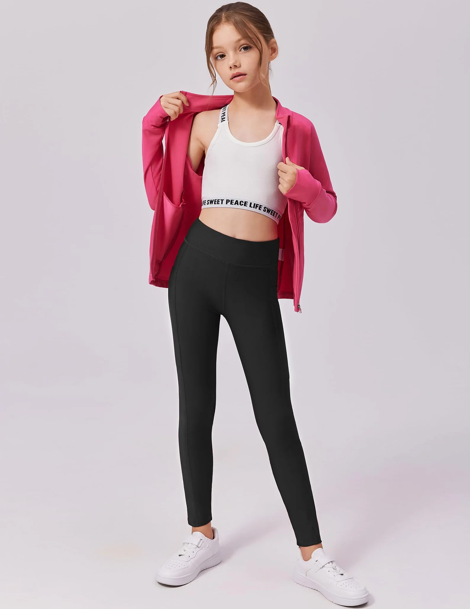 Arshiner Leggings per Bambine Sportivi in ​​Pile Sottile Vita Alta Traspiranti Pantaloni Lunghi da Jogging Pantaloni da Palestra Leggings Termici Invernali 5-14 Anni