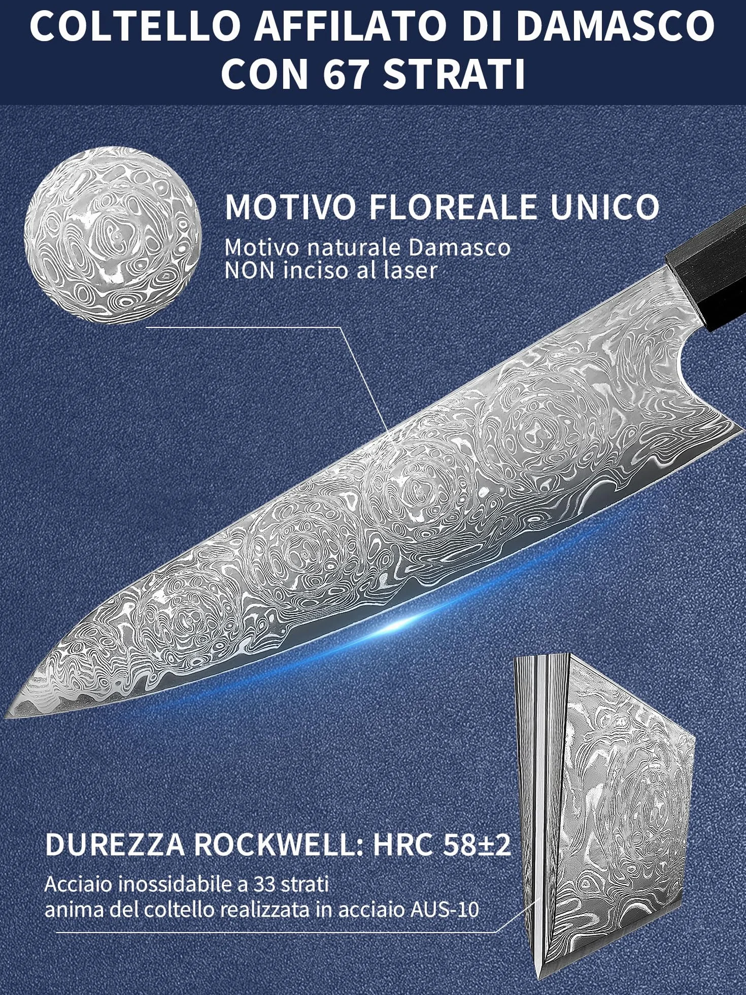 Plys Damasco Coltello da Chef Coltelli Damascati Giapponesi: Coltello da Chef Affilato - Coltello da Cucina Professionale Manico in G10