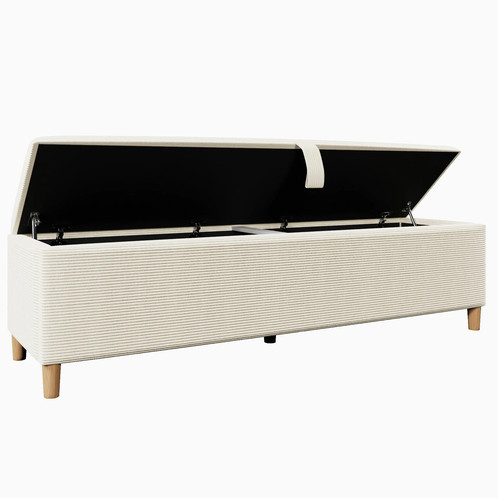 TIZZ Panca da letto 165 x 38 cm con spazio di archiviazione, panca imbottita con vano portaoggetti idraulico, adatta per camera da letto, soggiorno, corridoio, effetto cord beige