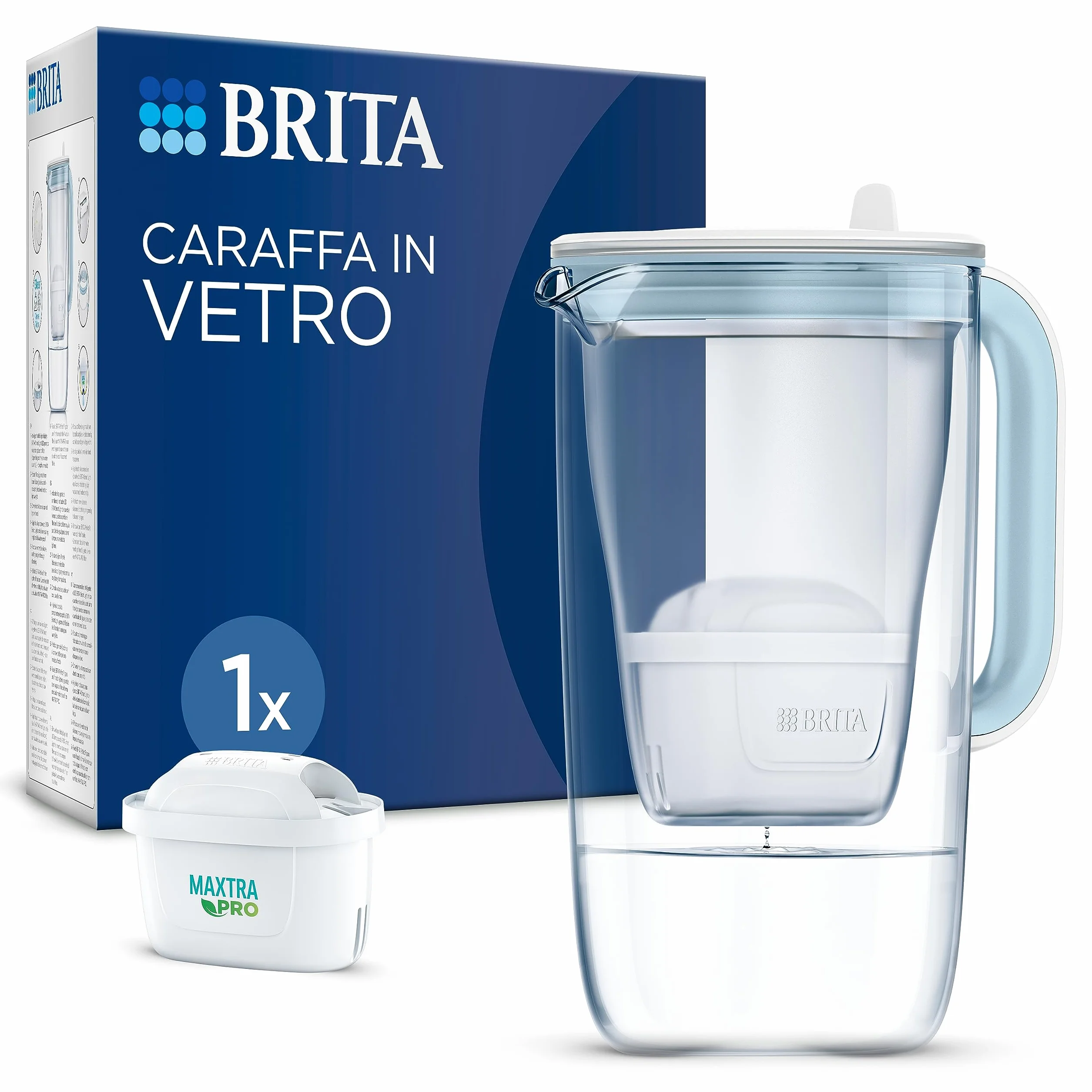 BRITA Caraffa filtrante vetro 2.5L con filtro MAXTRA PRO All-in-1 riduce cloro calcare PFAS metalli