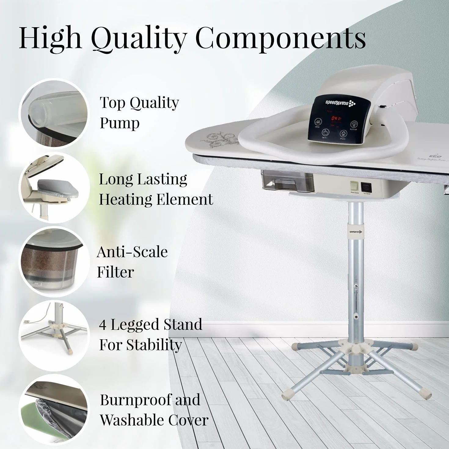 Speedypress Pressa da Stiro a Vapore 81HD-Bianco Robusto Professionale, 81cm con Supporto