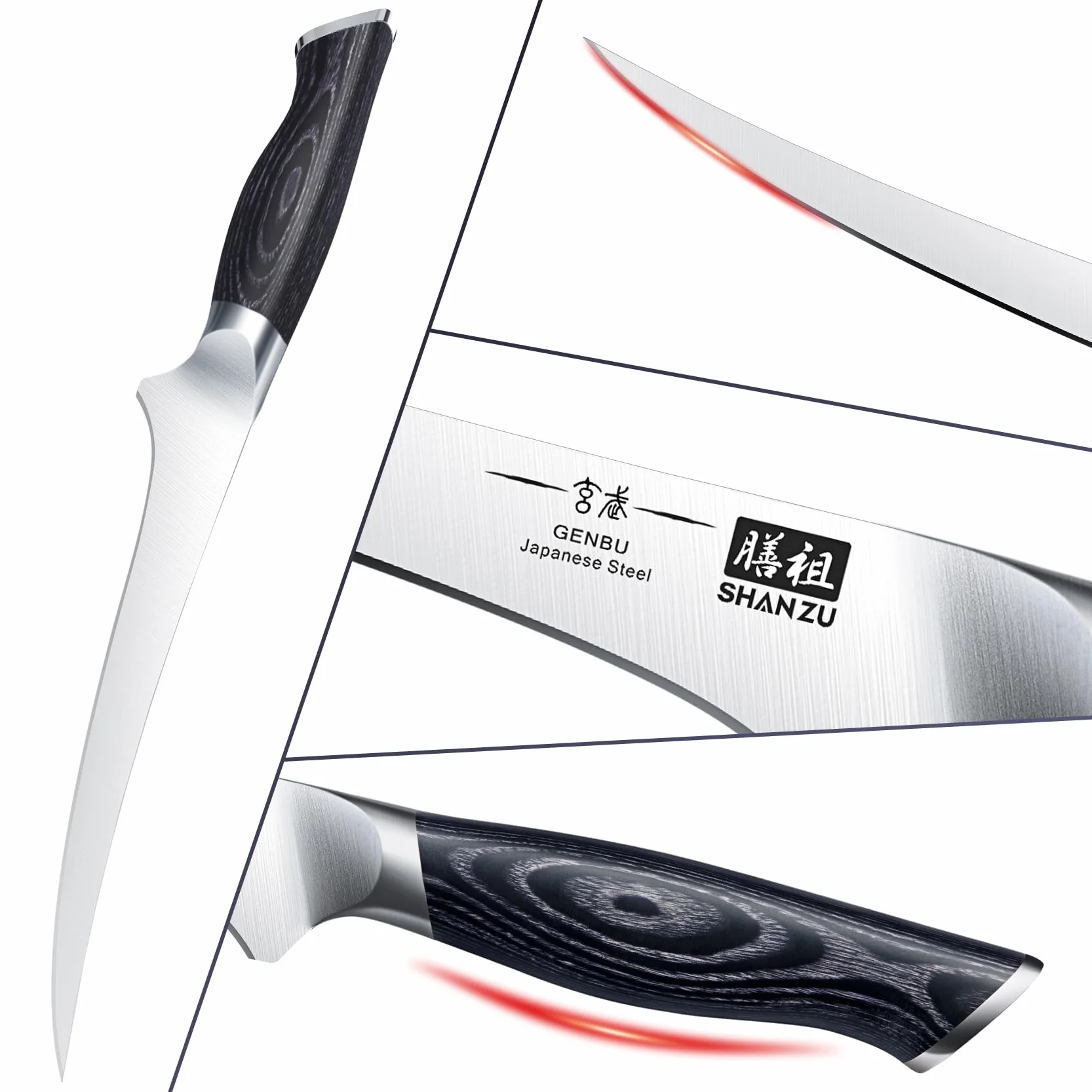 SHAN ZU Coltello per Filettare 18cm Coltelli da disosso Coltelli da intaglio Lama in Acciaio Inossidabile Ultra Affilata con Ergonomica K133 Impugnatura - Genbu Serie