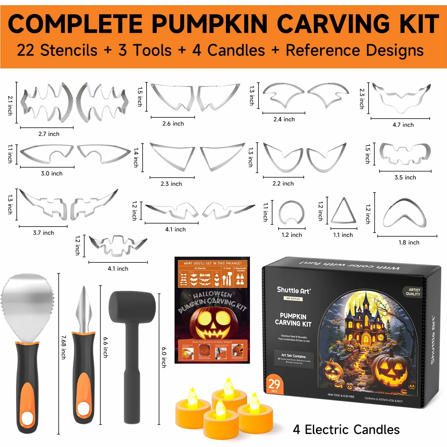 Shuttle Art Kit per intaglio zucca 29 pezzi acciaio inox per Halloween