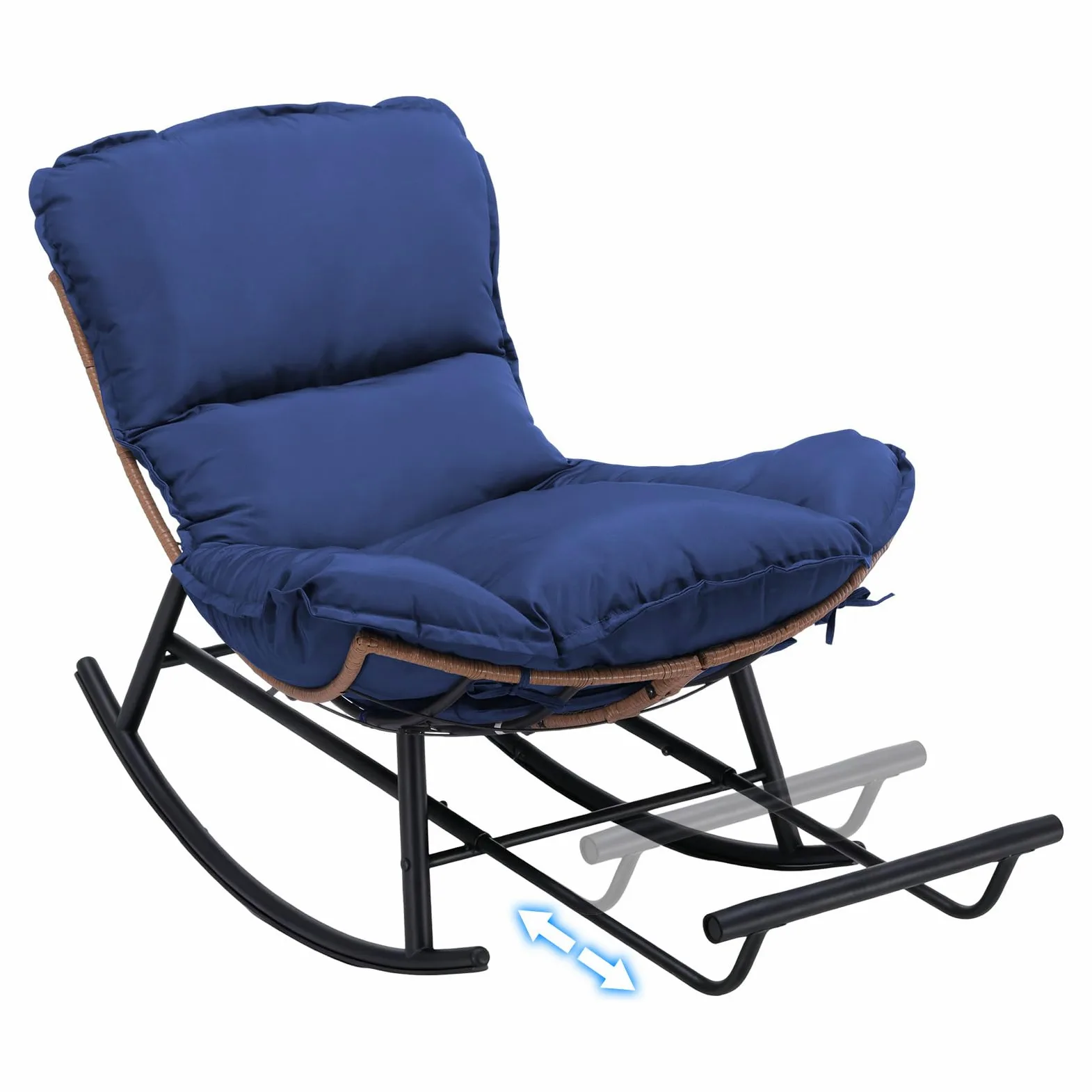 COMHOMA Sedia a dondolo, poltrona relax, struttura in acciaio, poggiapiedi estraibile, portata fino a 136 kg, per dormire, soggiorno, terrazza, giardino, blu
