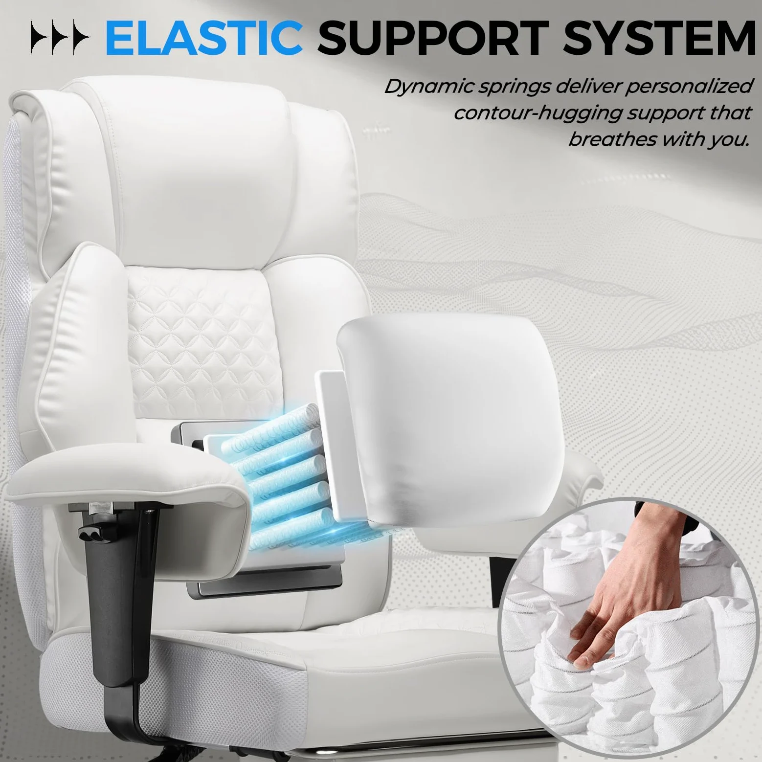 GTPLAYER Sedia da gaming, ampia sedia da ufficio con molla tascabile, sedia ergonomica per PC, regolabile e girevole con poggiapiedi, in ecopelle, 180 kg, bianco