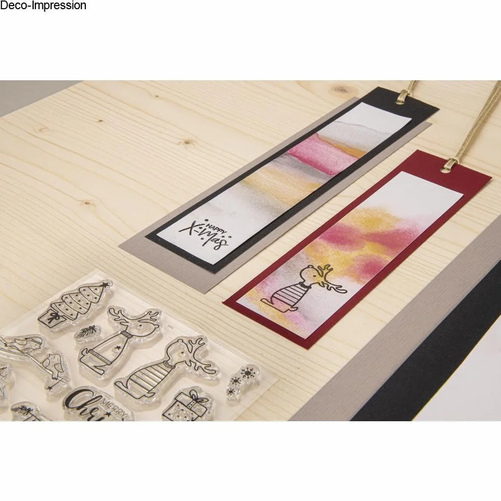 Rayher Clear Stamps Set timbri trasparenti in silicone, tavoletta 102,5x97mm, 12 motivi invernali e natalizi, amici renne, per scrapbooking e decoro, biglietti d'auguri e pacchi regalo, 50253000