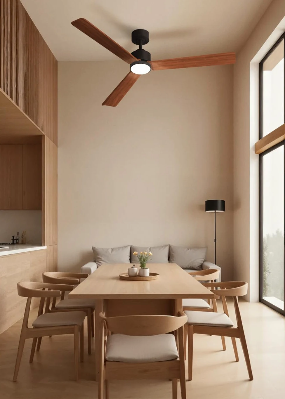 CREATE / WIND MODERN L/Ventilatore da soffitto con luce nero legno scuro con WiFi e telecomando / 40W, Luce LED 3 temperature, Ø152 cm, funzione estate-inverno