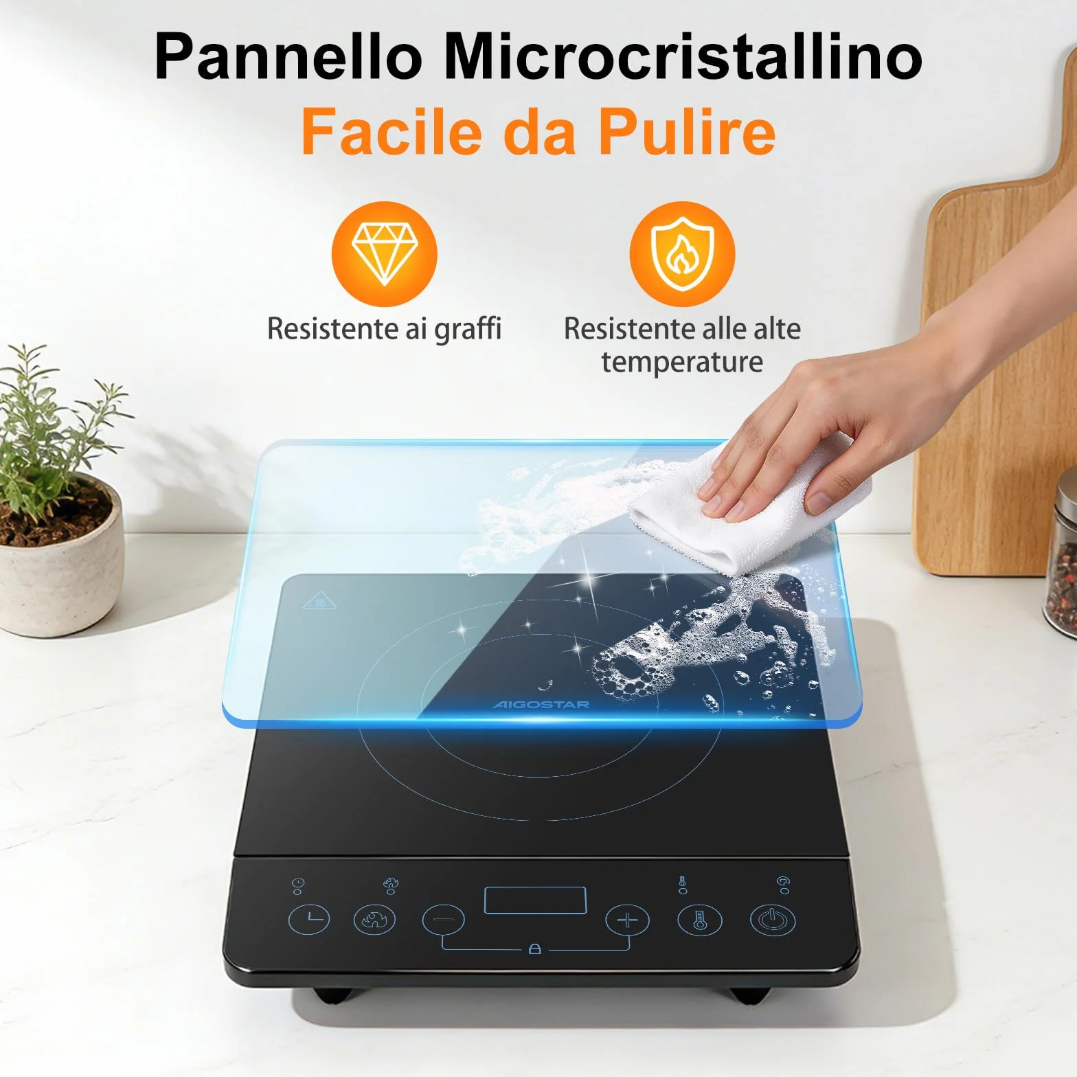 Aigostar Flame Piastra a Induzione Portatile 2000W Ultra Sottile 10 Livelli 60-240°C