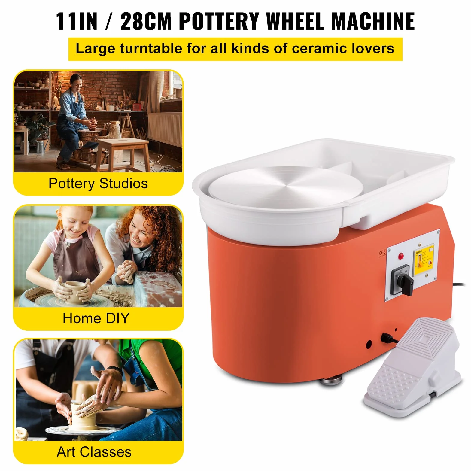VEVOR Macchina per Argilla Ceramica Pedale 11 Pollici 350 W Modello TYLPJ28-OC Arancione