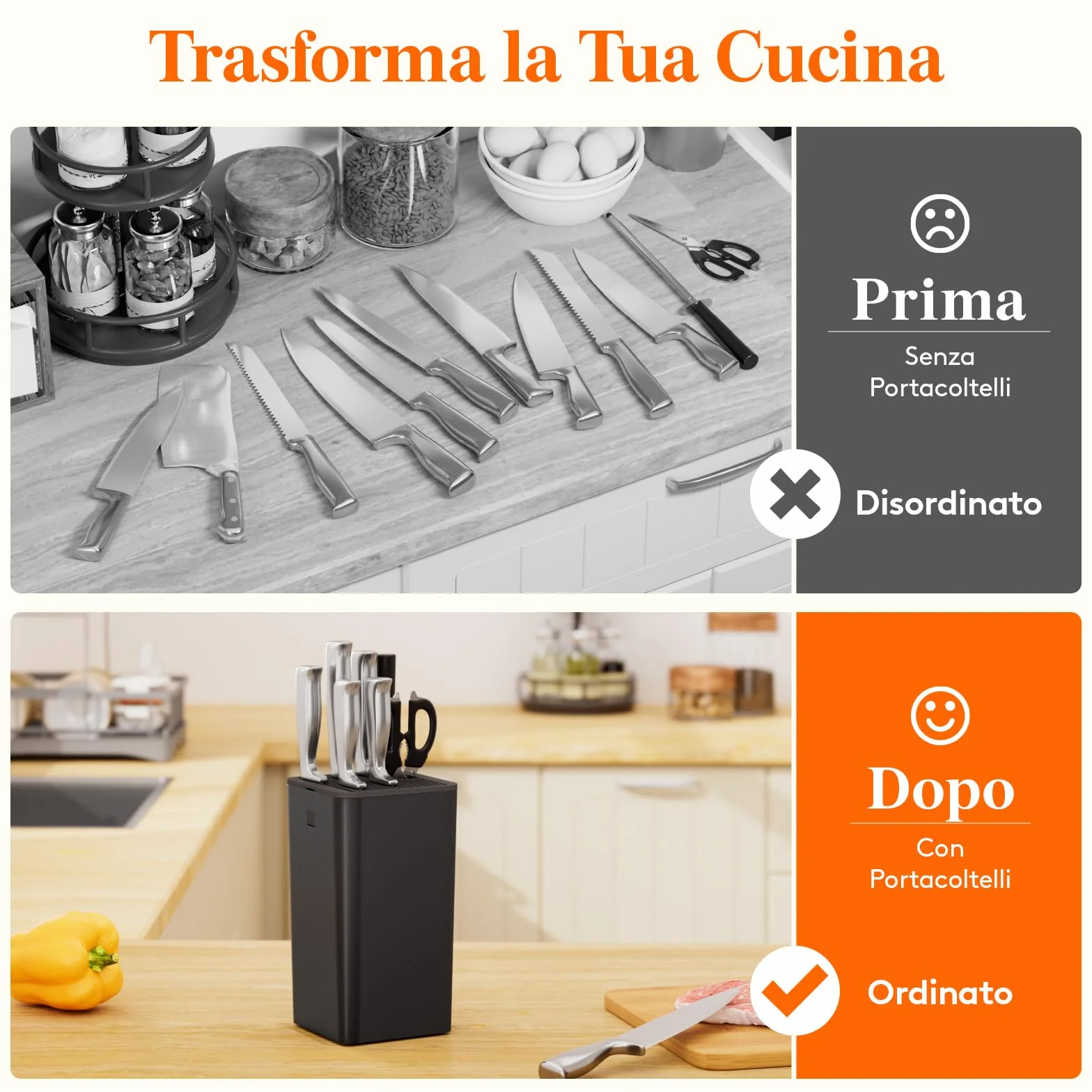 Lifewit Portacoltelli Universale per Fino a 15 Coltelli con Fessura Forbici e Affilacoltelli, Nero