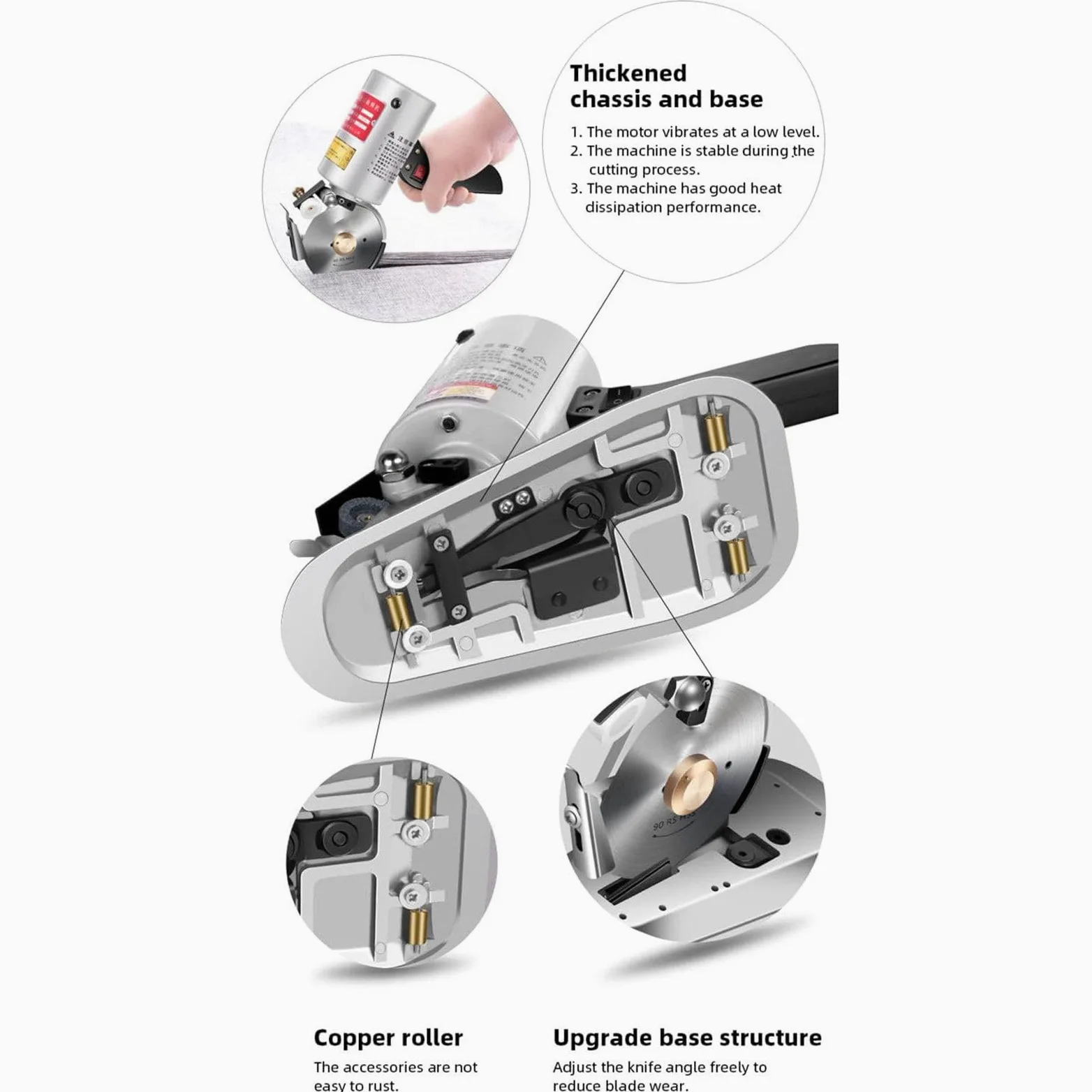 Taglierina Elettrica per Tessuti Da 200 W - Dispositivo Di Protezione Silenzioso/Sollevabile, Taglierina Rotativa per Cucire + Lama Rotante Da 90 Mm, Spessore Di Taglio: ≥ 3 Cm