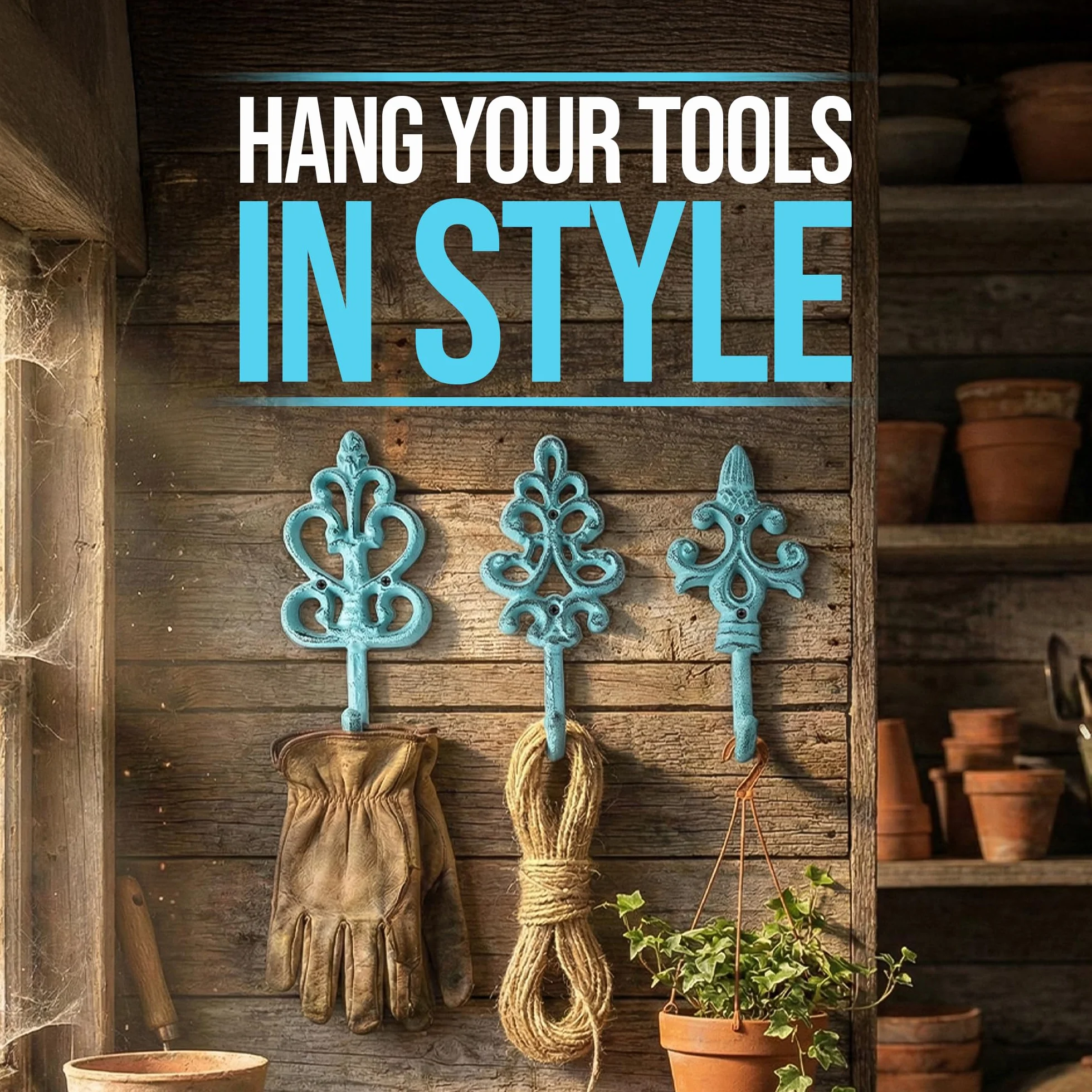 Comfify Ganci decorativi da parete in ghisa, stile rustico, set da 3, blu