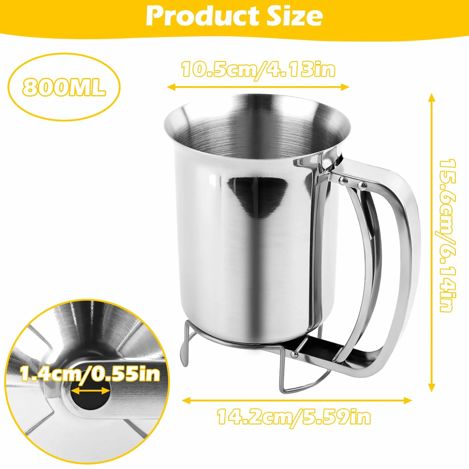 Distributore per pasta da 800 ml, in acciaio inox, con supporto, dispenser per pasta per pancake, dosatore per pasta per pancake, dosatore manuale per pasta