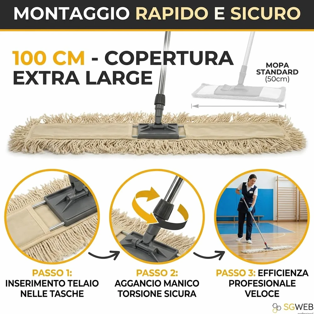 Scopa Industriale per Pavimenti 100 cm, Spazzolone Professionale con Manico Cromato