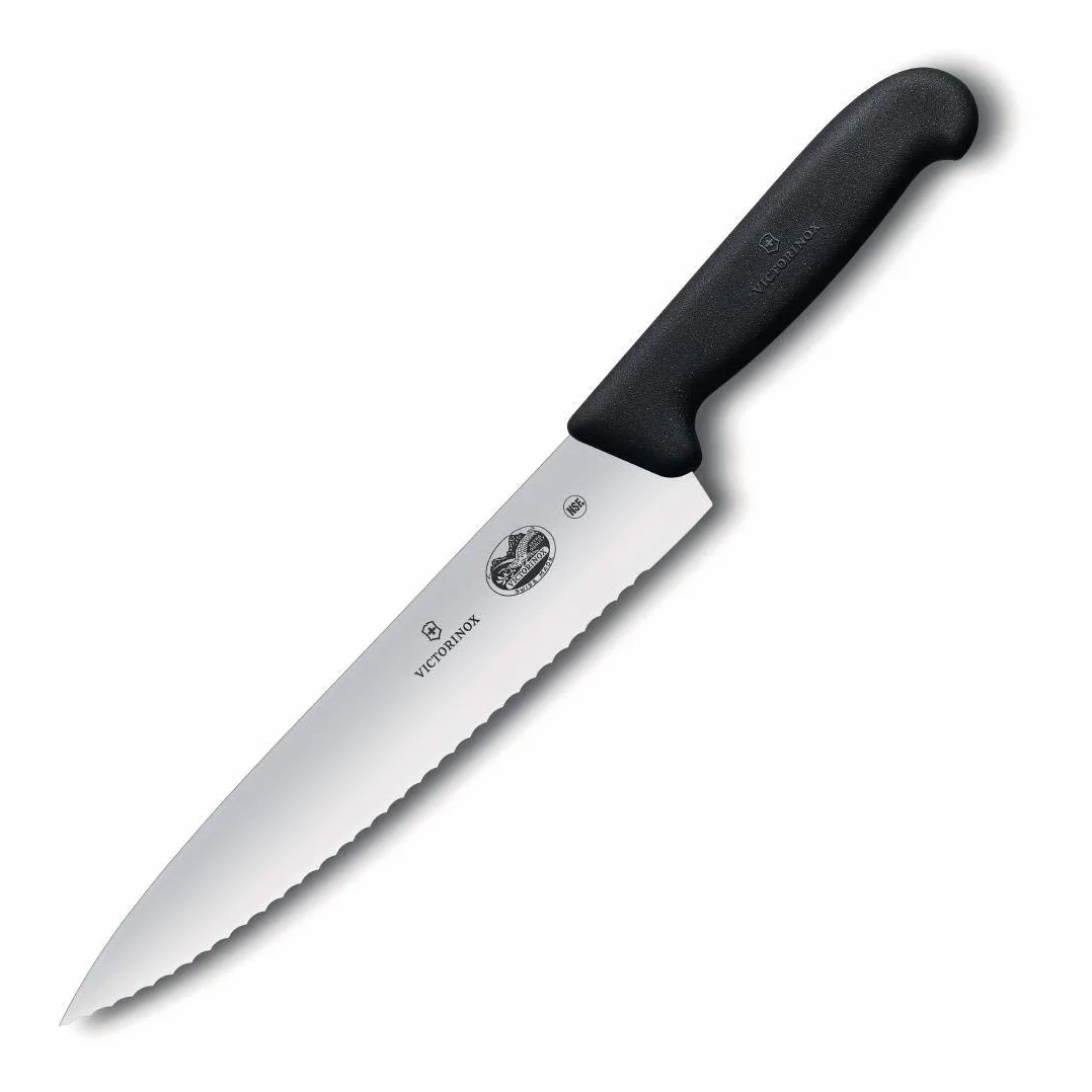 Victorinox, coltello da cucina per sfilettare con lama seghettata Fibrox, lunghezza: 25 cm, in acciaio inox, nero