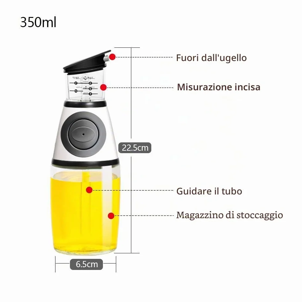 Bottiglie Erogazione Versatore Cucina Ampolla con Beccucci Antigoccia Bottiglia per AcetoMisura Cottura Trasparente Verdure Bilancia Senza Beccuccio (Argento, 250 ml/8,8 oz)