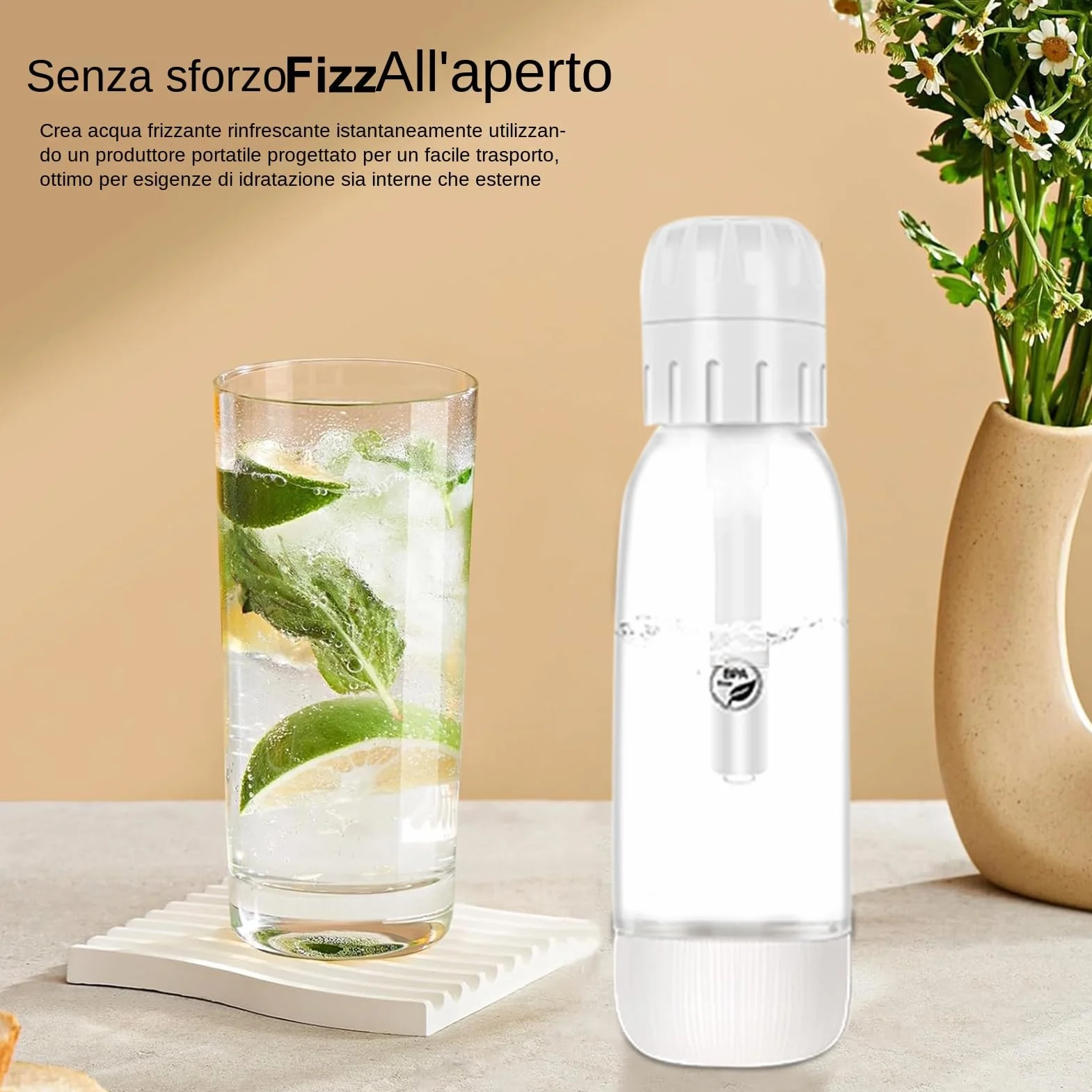 Gasatore Per Acqua Frizzante - Gasatore Acqua Frizzante Portatile - di Aromi per Drink da Esterno Viaggi Feste