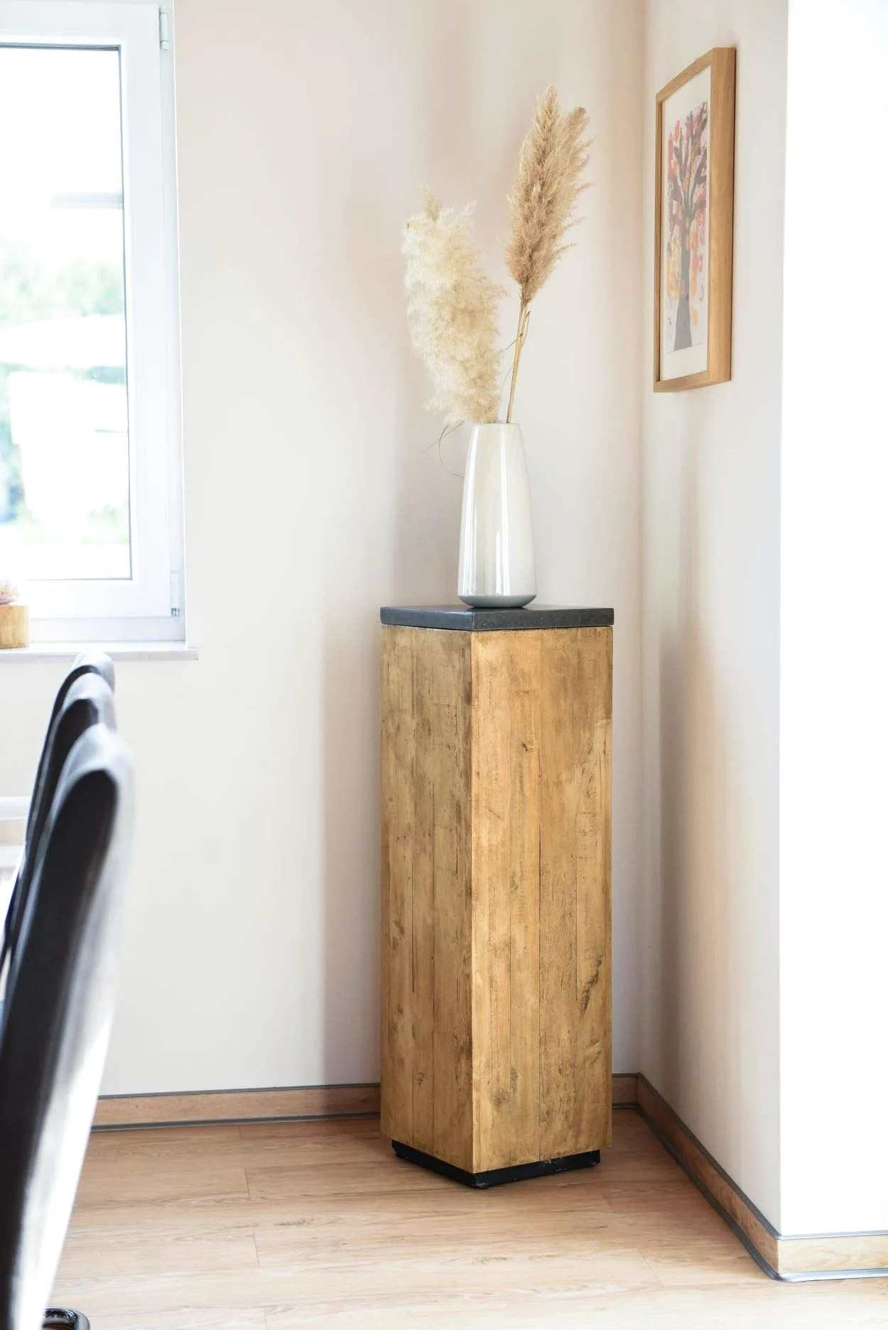 VIVANNO Colonna decorativa per fiori in legno riciclato, alta 100 cm, marrone