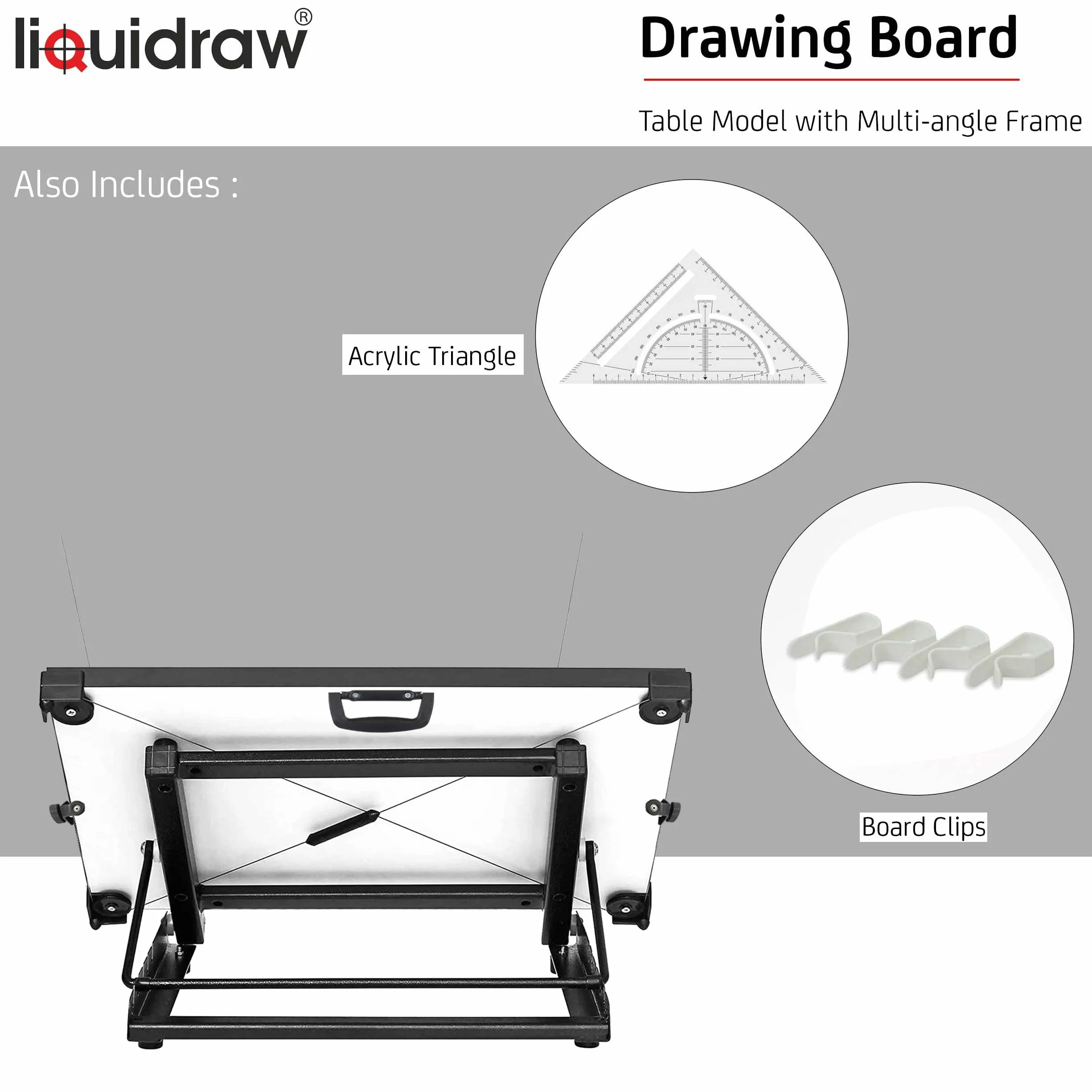 Liquidraw Tavola da disegno A1 89 x 63,5 cm con movimento parallelo 6 angoli regolabili clip e set quadrato