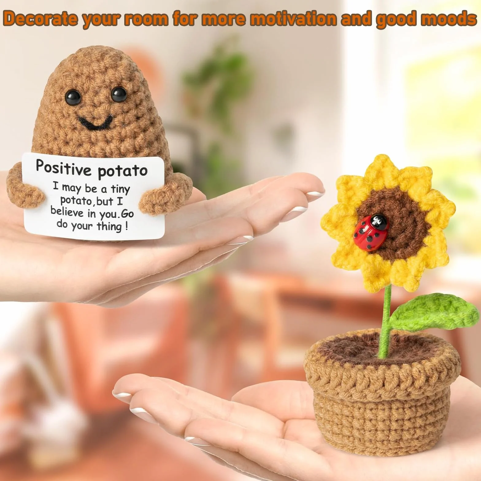 Mini Knitted Potato Set Pocket Hug Creative Knitted Wool Potato Girasole Doll Girasole per donne, regalo di addio, migliore amica