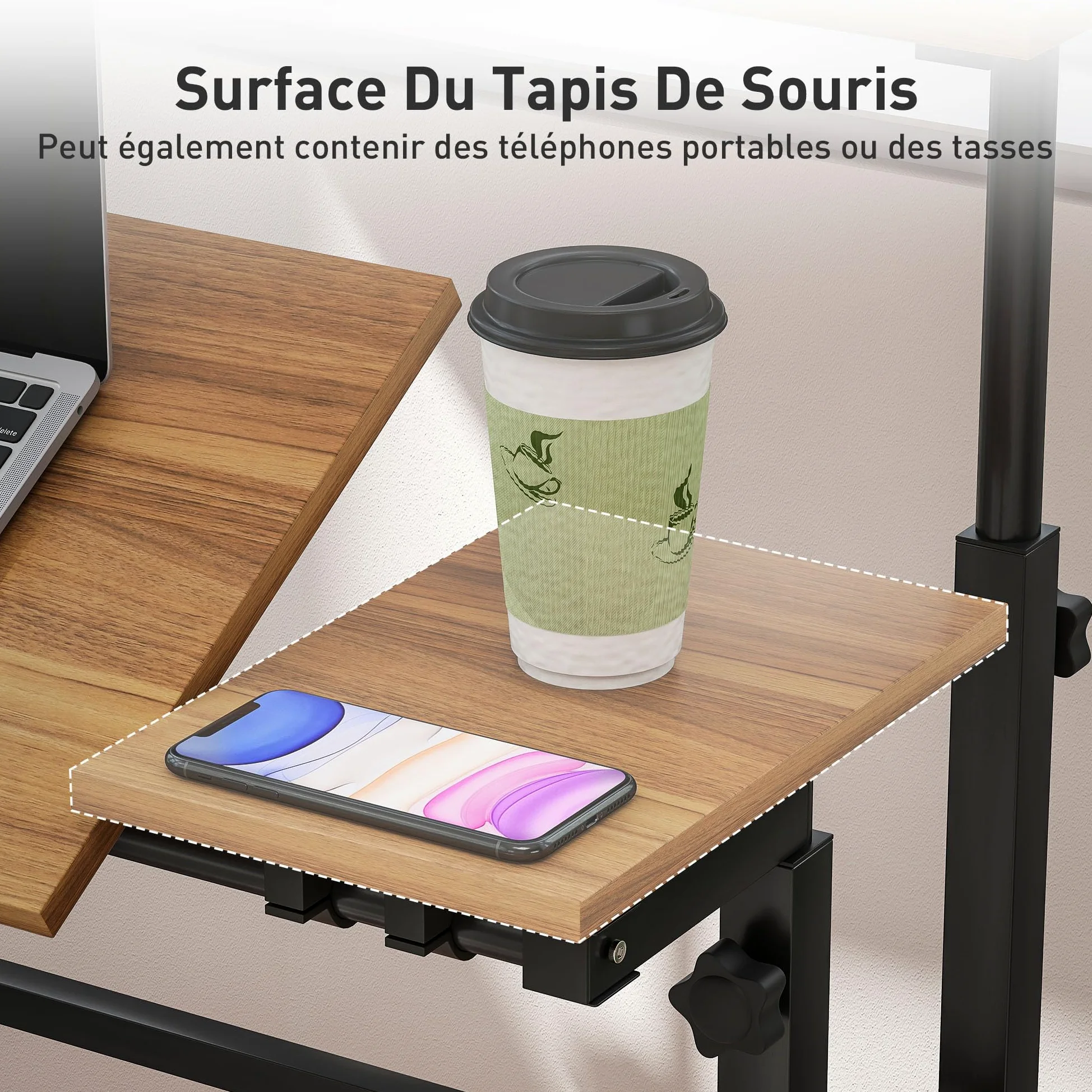 HOMCOM Scrivania sit-stand regolabile in altezza 70x60cm Marrone | Scrivania computer su ruote, piano inclinabile, postazione di lavoro per camera da letto, piccoli spazi