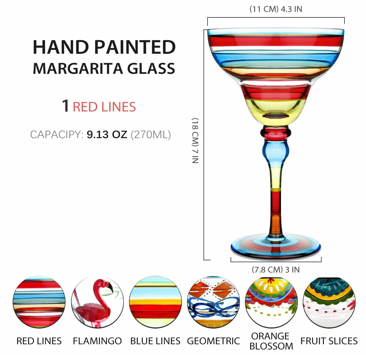 Bicchiere Da Margarita Dipinto, Collezione Messicana Bicchieri Da Margarita Senza Stelo Set Di Bicchieri Da Margarita Unici/Decorativi Soffiati A Mano,6pcs