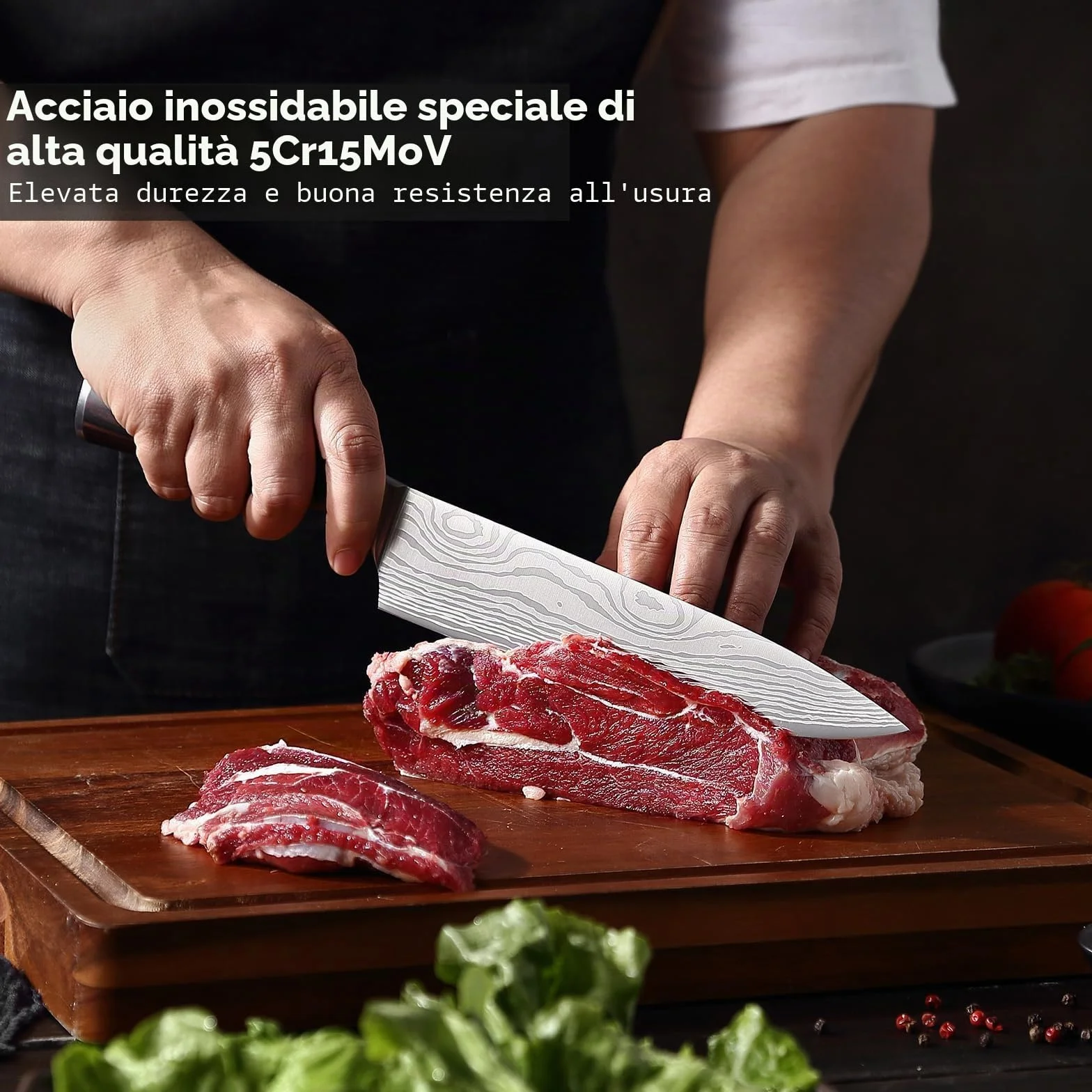PAUDIN Coltello da Chef Professionale da 20 cm, da Cucina per Cuoco, in Acciaio Inossidabile al Carbonio di Alta Qualità, Lama Super Affilata con Impugnatura Ergonomica