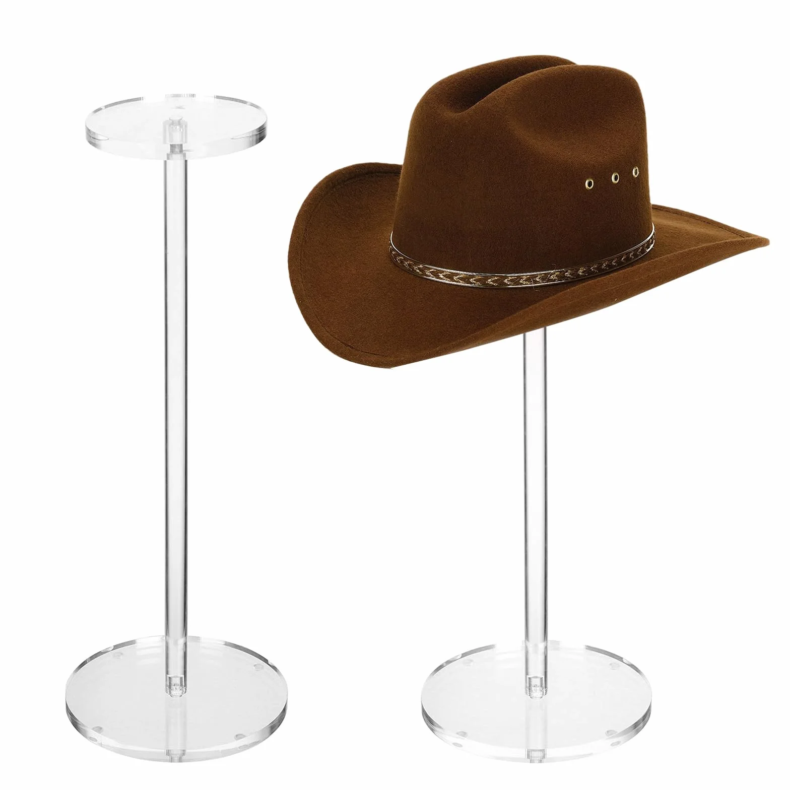 Espositore per cappelli in acrilico trasparente da 12 pollici per esposizione, espositore per cappelli con base rotonda