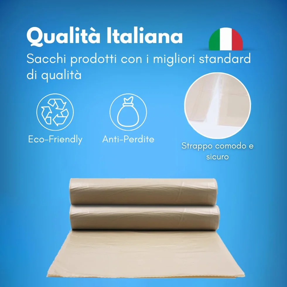 GM 80 Sacchi Ambra Trasparenti Grandi Resistenti misura 90x120 cm in Plastica HDPE, 130 litri, Sacchetti indifferenziata, Buste spazzatura, Bustoni immondizia condominiali, 8 Rotoli da 10 Buste