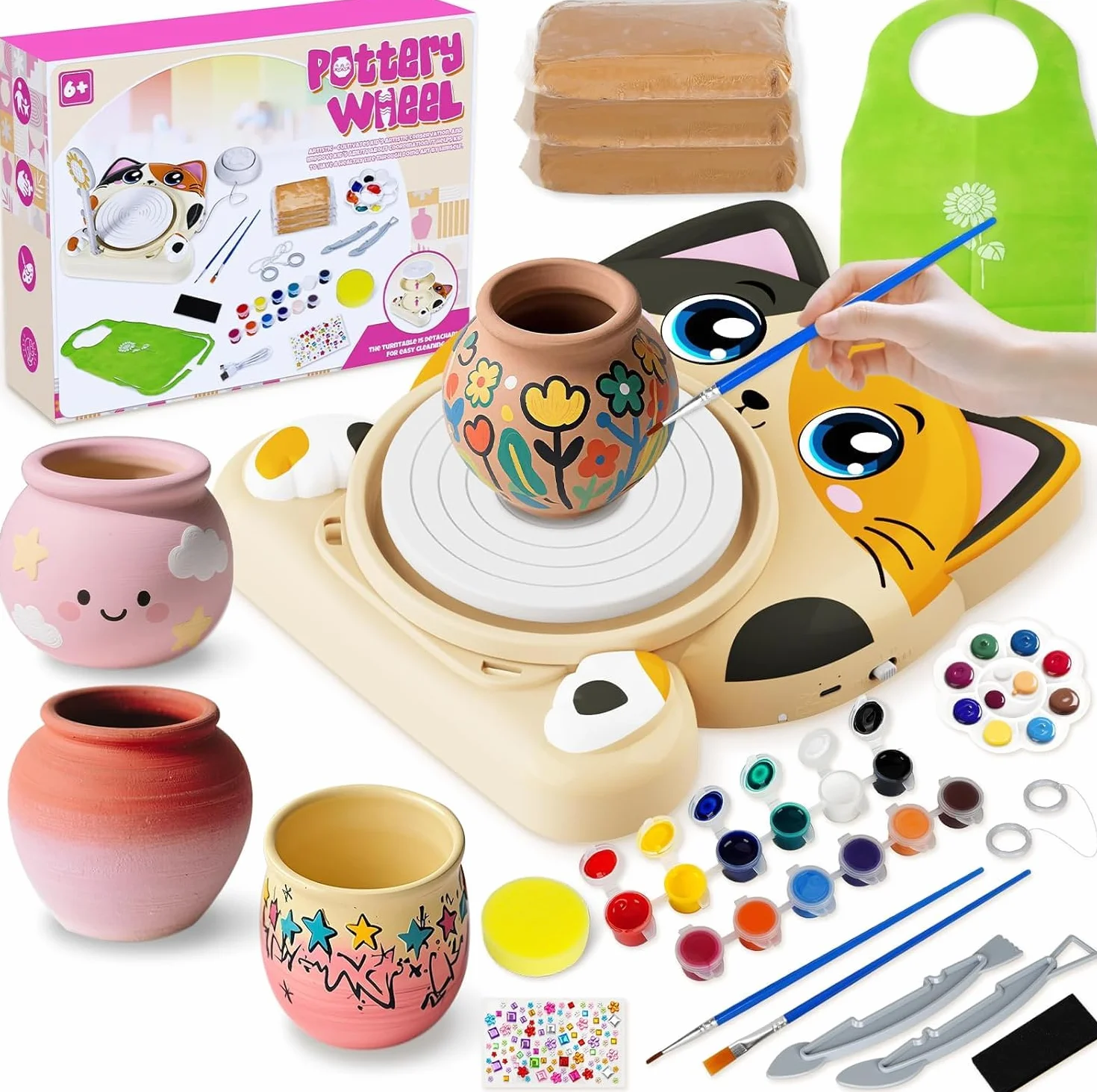 Tornio per Ceramica per Bambini Kit Completo Principianti Set Creativo 6+ Anni 3x Argilla Asciugatura all'Aria Fai da Te Regalo Pasqua