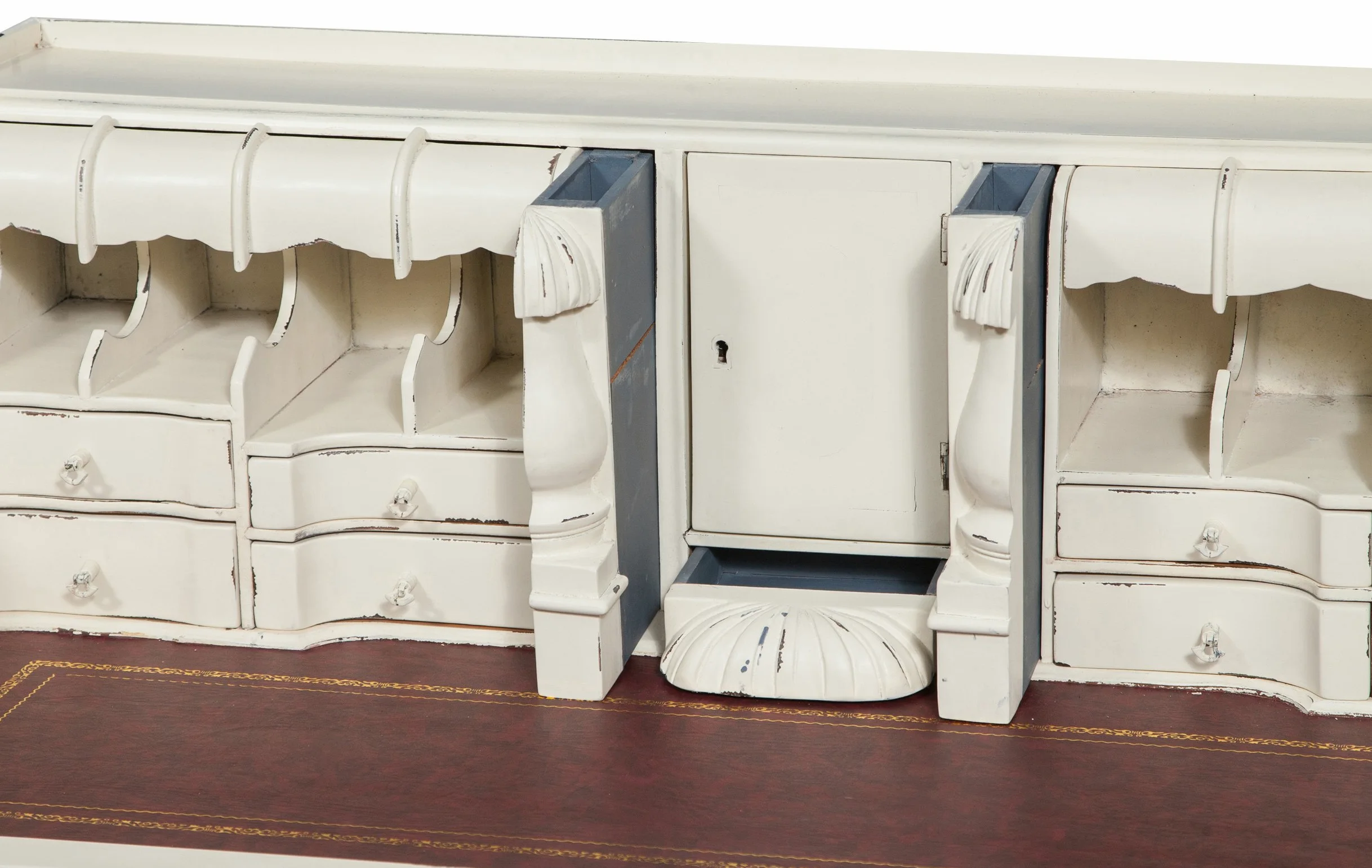 Biscottini Scrittoio Vintage 105x64x103 cm - Scrivania Vintage in Legno Massello con Scomparti e Cassetti - Scrivania Classica Bianca