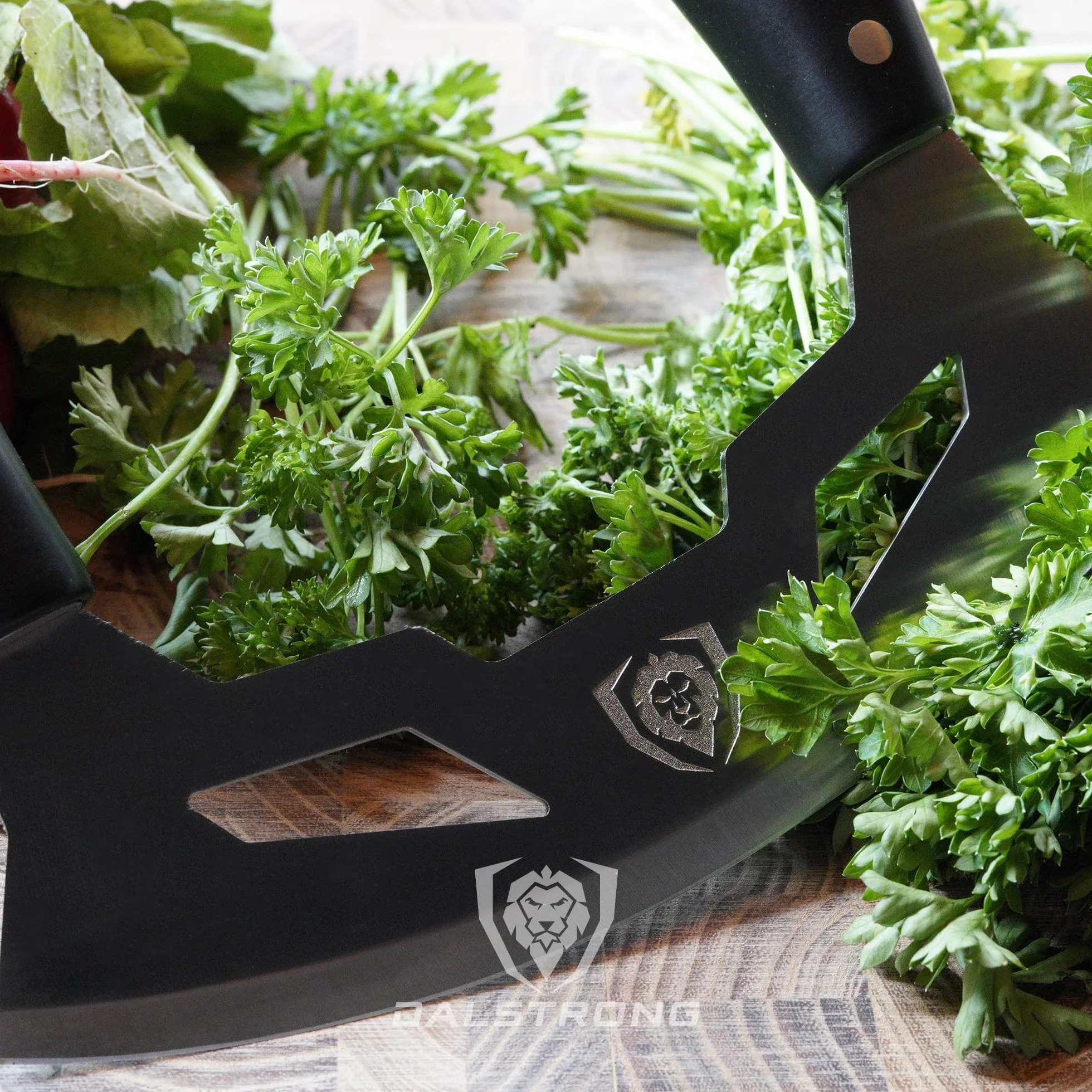 DALSTRONG Mezzaluna Knife - 8.5" Blade - Gladiator Series - Rocking, Mincing & Chopping Produce Knife - Black ABS Handle - w/Sheath