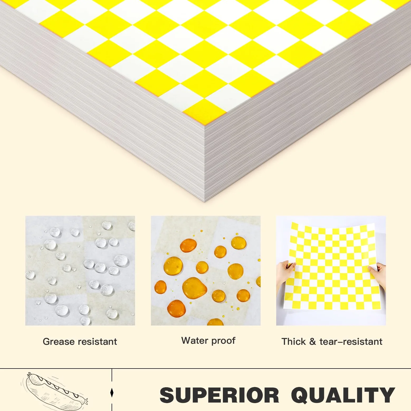 Colarr 1000 fogli di carta cerata, 38 x 38 cm, grandi fogli di carta da imballaggio a scacchi, per hamburger, pane, ristorante, barbecue, picnic (giallo)