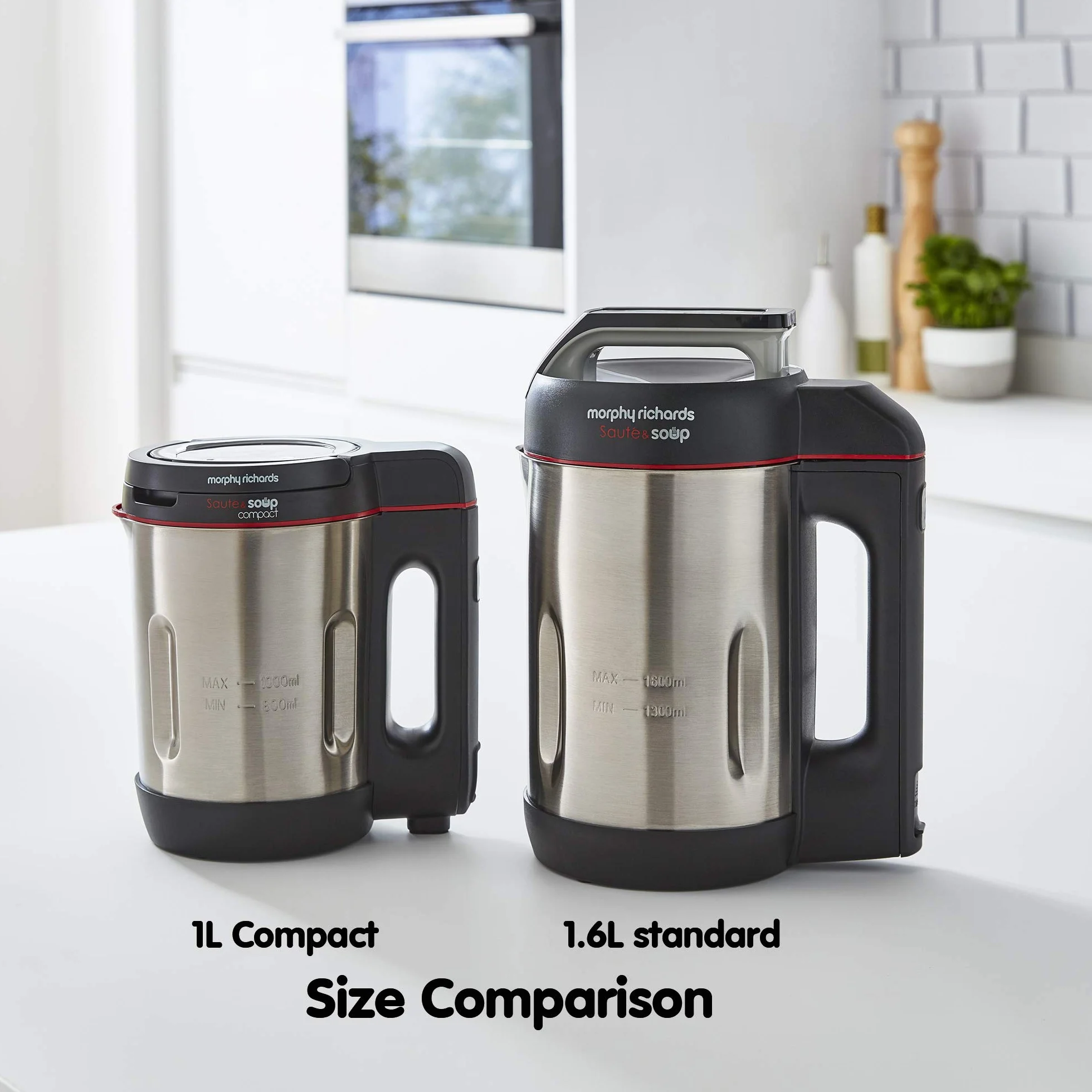 Morphy Richards 501027 - Padella compatta per sauté e zuppe, in acciaio inox, 900 W, 1 litro, alluminio spazzolato e nero